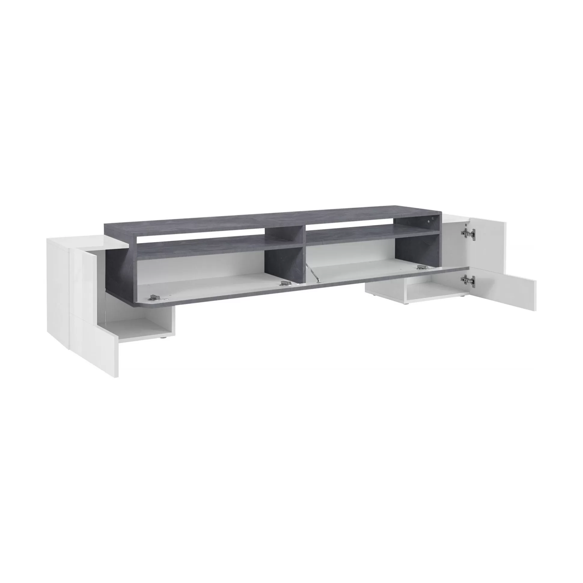 Dmora Mobili Porta Tv<Mobile porta TV Amis, cm 210x45h45, Bianco lucido e Ardesia