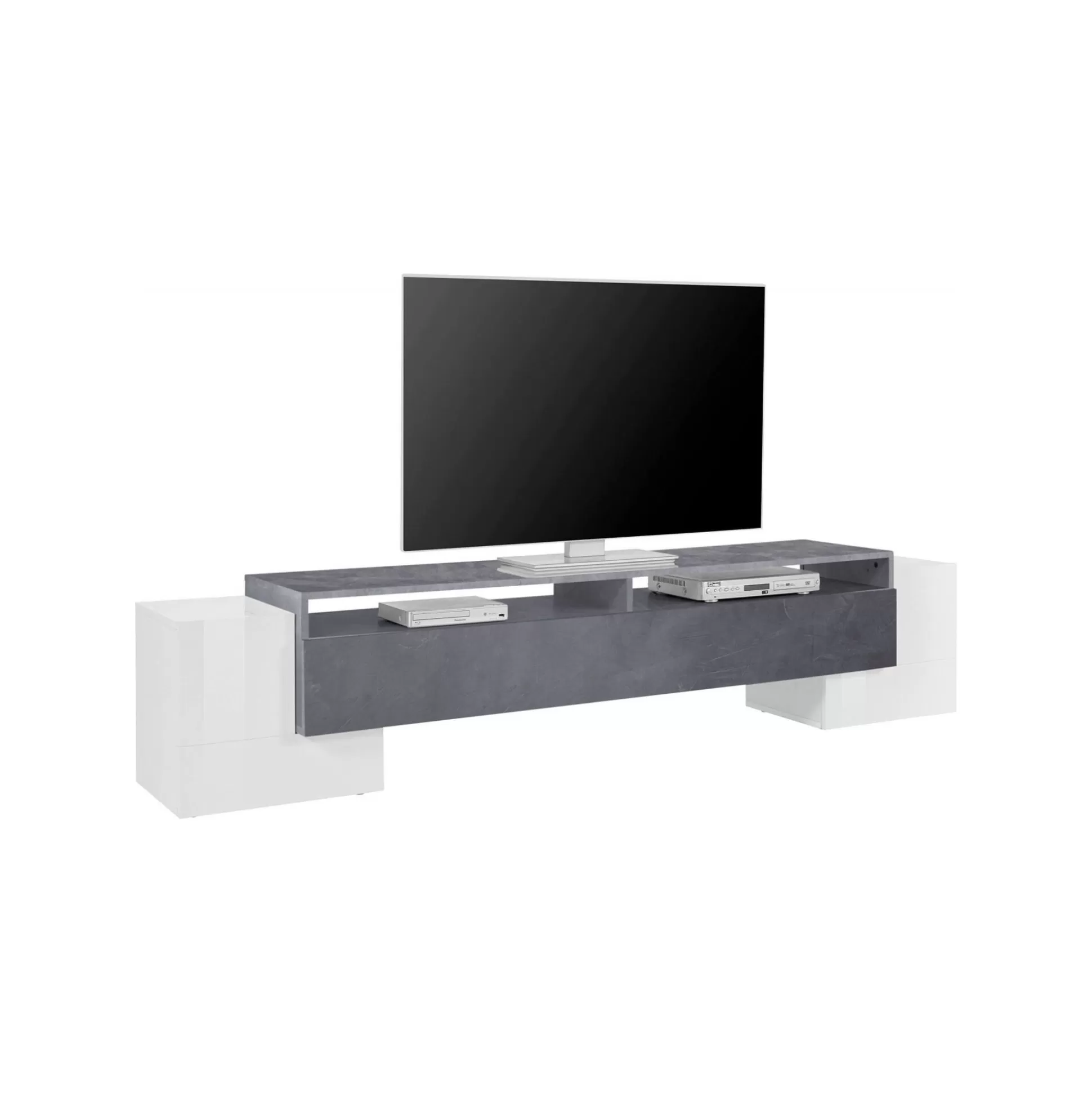 Dmora Mobili Porta Tv<Mobile porta TV Amis, cm 210x45h45, Bianco lucido e Ardesia