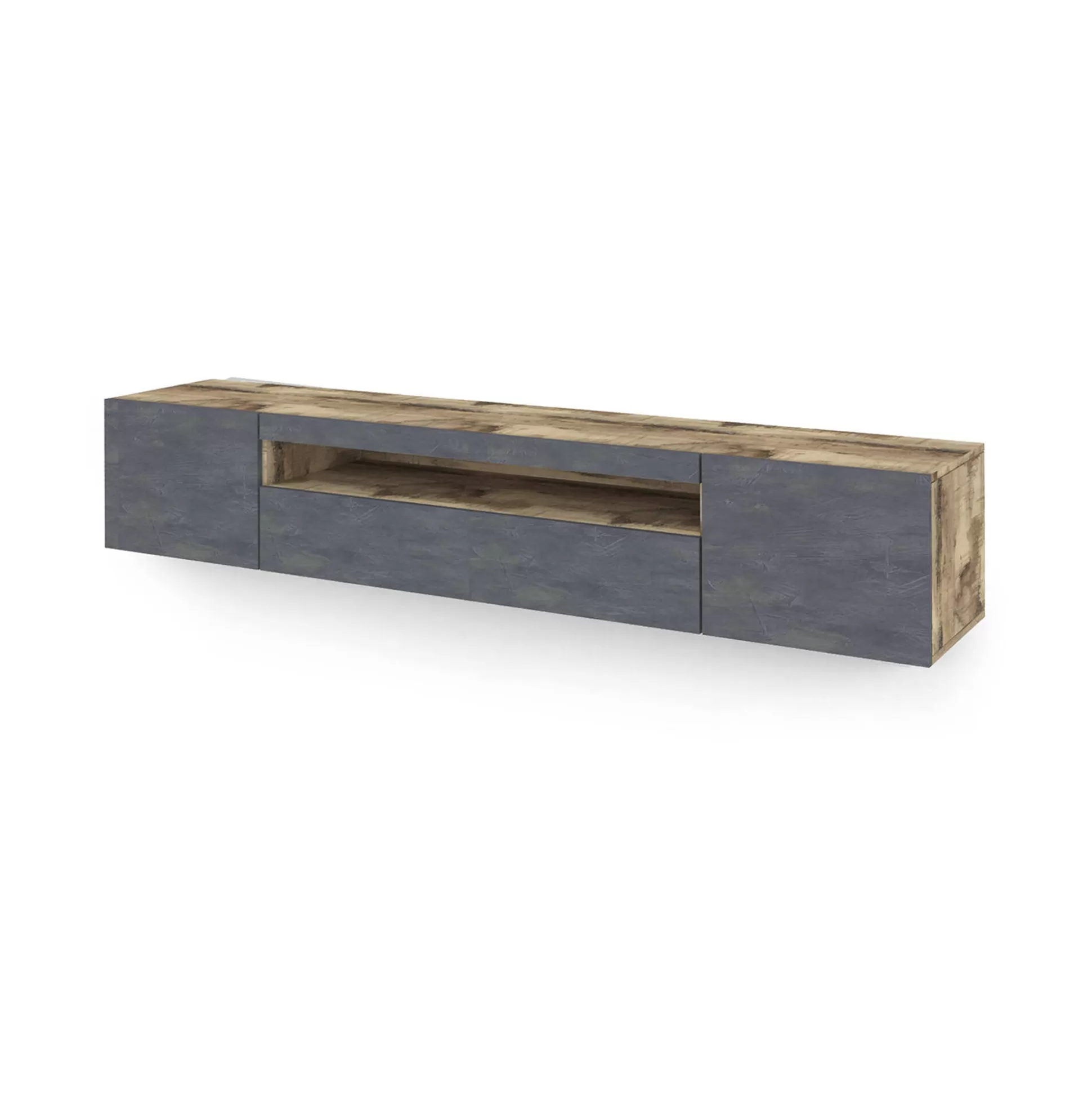 Dmora Mobili Porta Tv<Mobile porta TV Amore, Acero e Ardesia, con luce LED