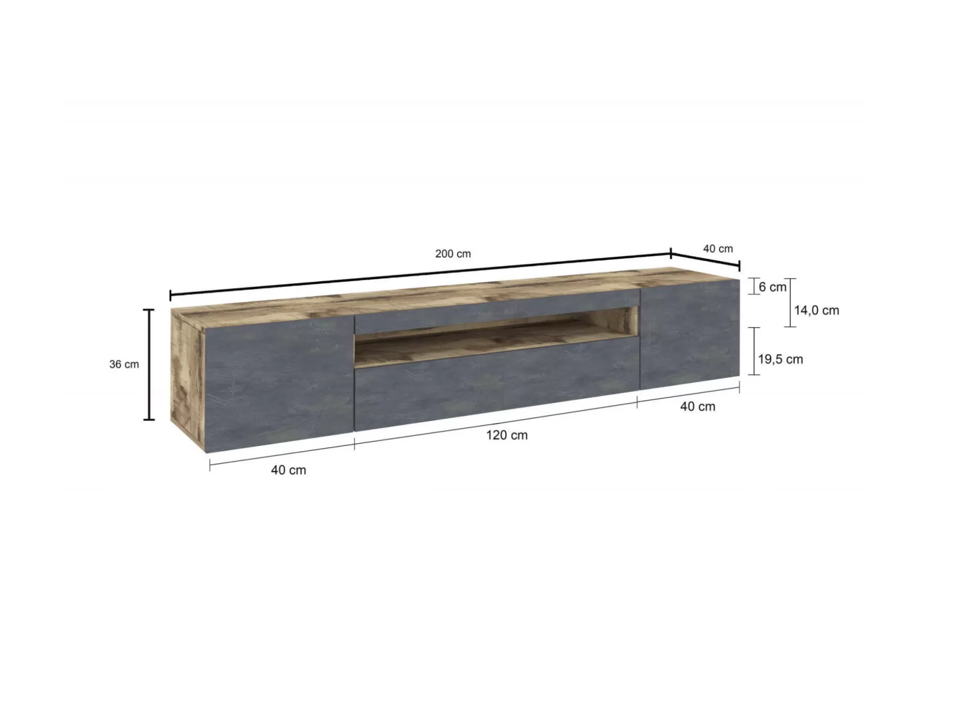 Dmora Mobili Porta Tv<Mobile porta TV Amore, cm 200x40h37, Acero e Ardesia