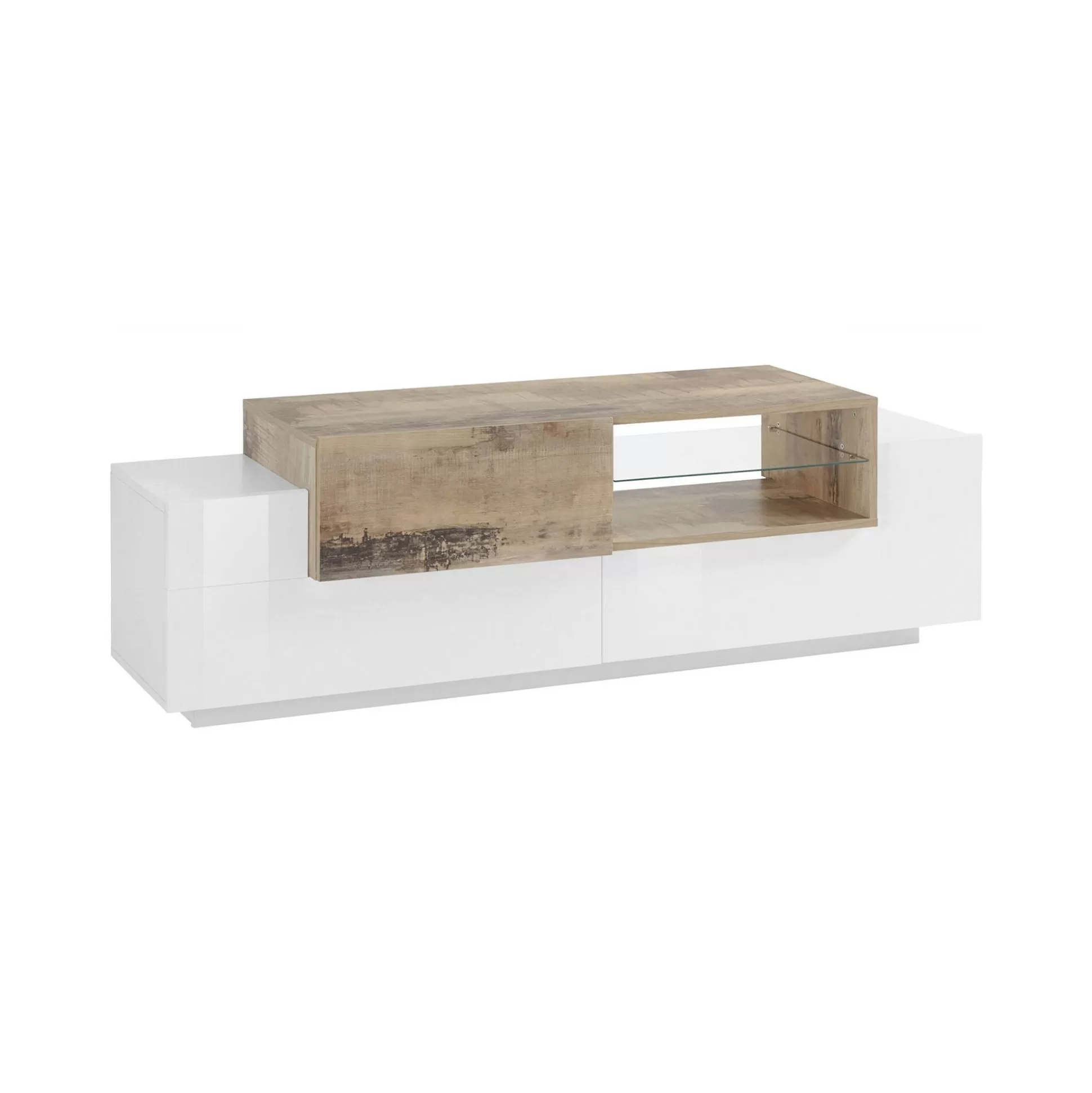Dmora Mobili Porta Tv<Mobile porta TV Andris, cm 160x45h51, Bianco lucido e Acero