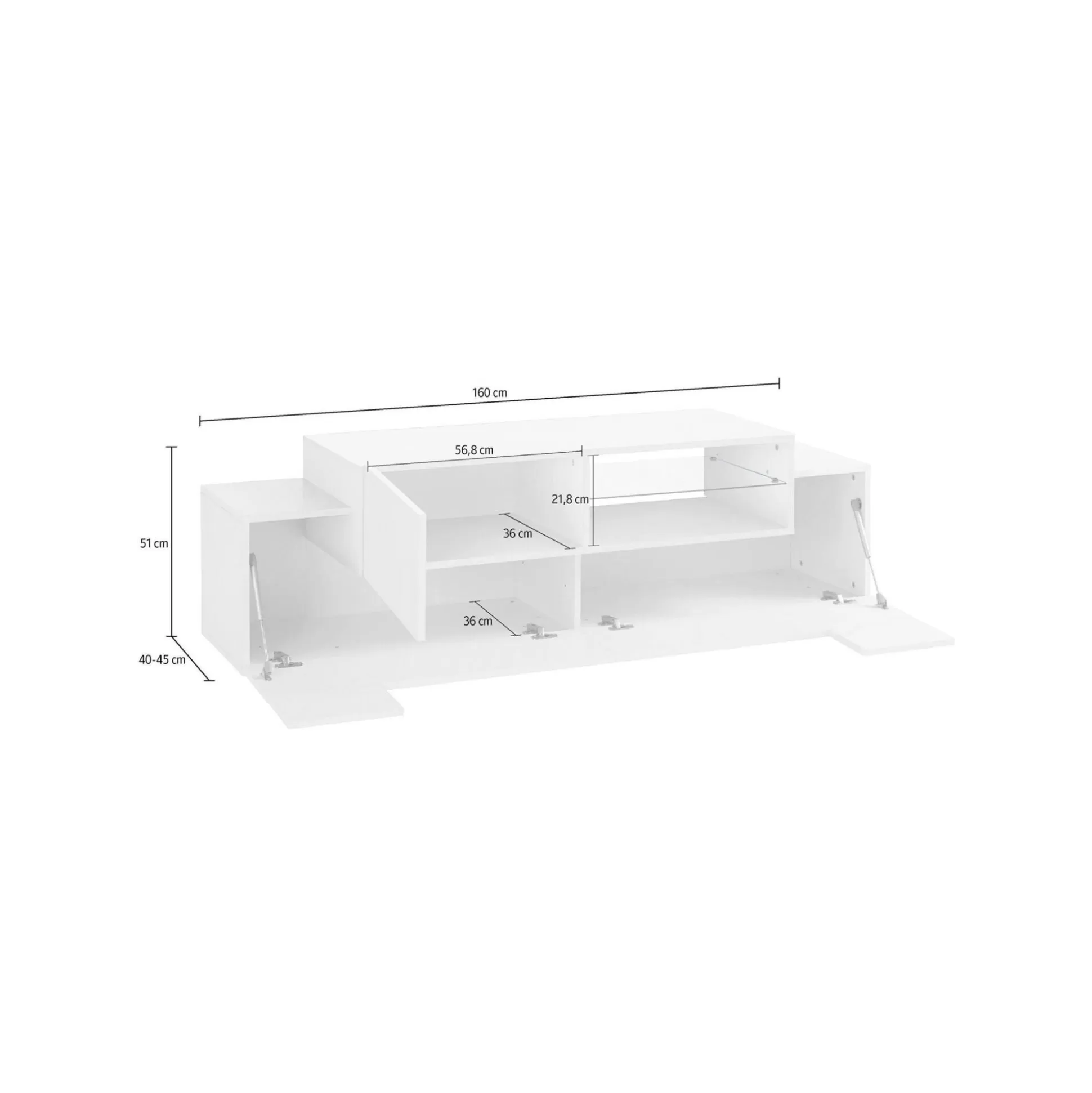 Dmora Mobili Porta Tv<Mobile porta TV Andris, cm 160x45h51, Bianco lucido e Ardesia