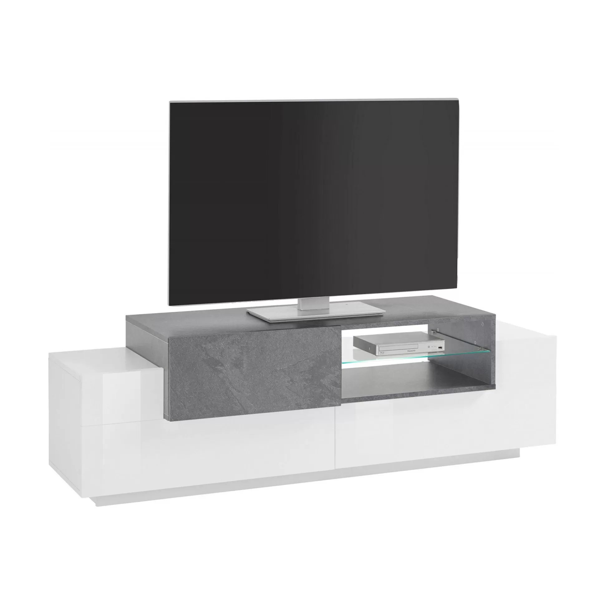 Dmora Mobili Porta Tv<Mobile porta TV Andris, cm 160x45h51, Bianco lucido e Ardesia