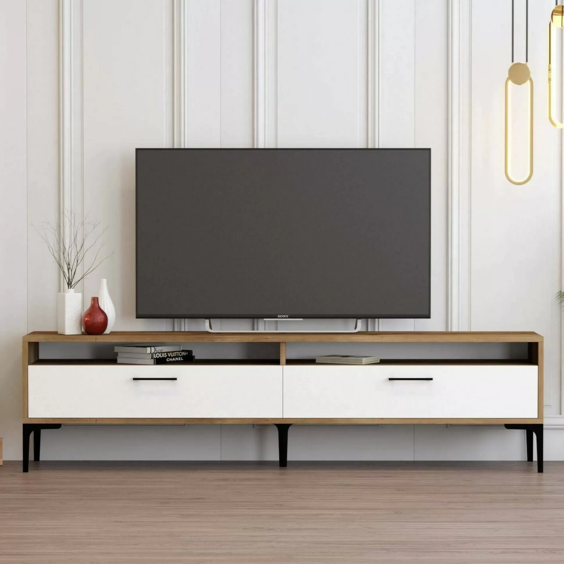 Dmora Mobili Porta Tv<Mobile porta TV Angiari, 47x35h180 cm, Noce e Bianco