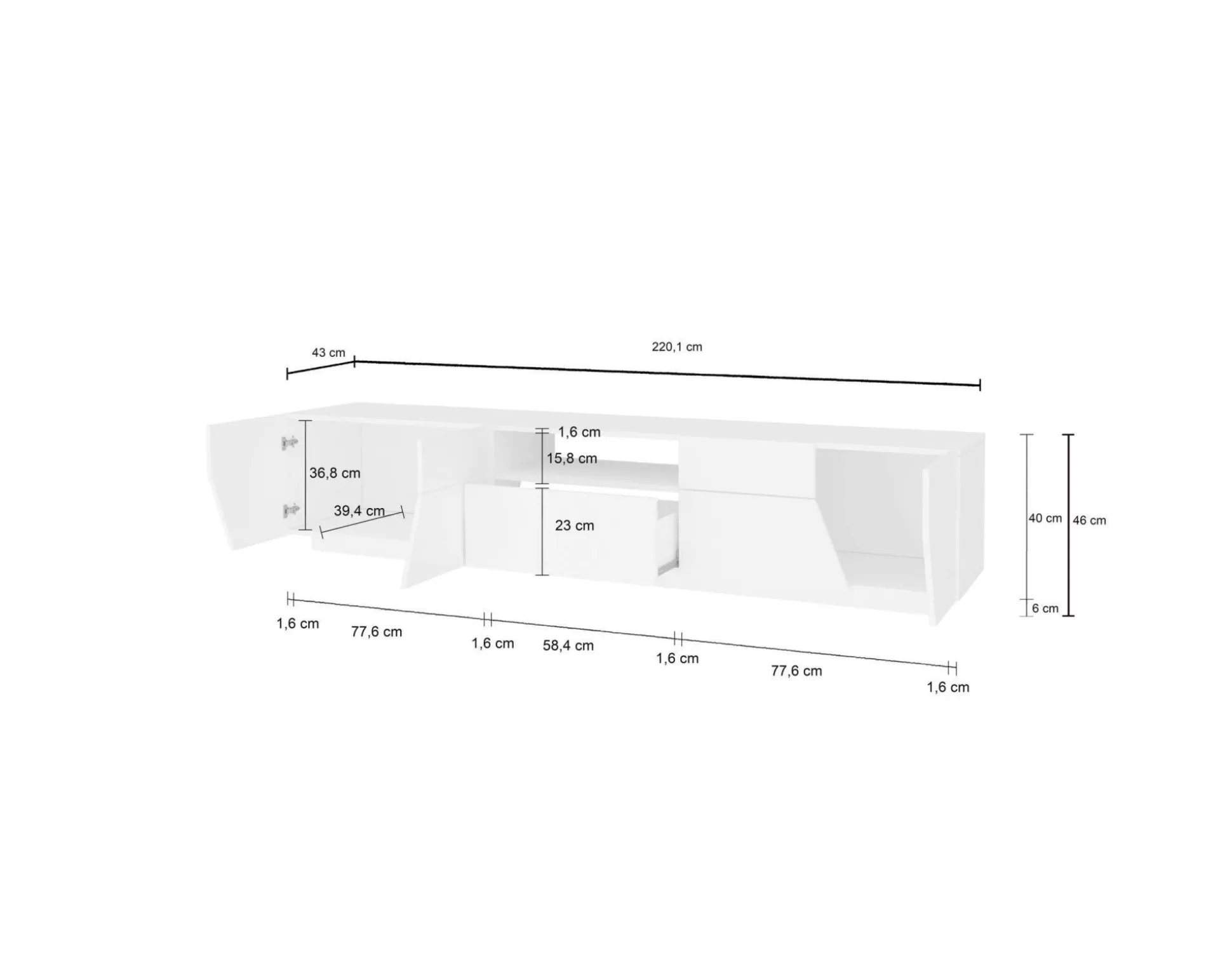 Dmora Mobili Porta Tv<Mobile porta TV Animai, cm 220x43h46, Bianco lucido e Acero
