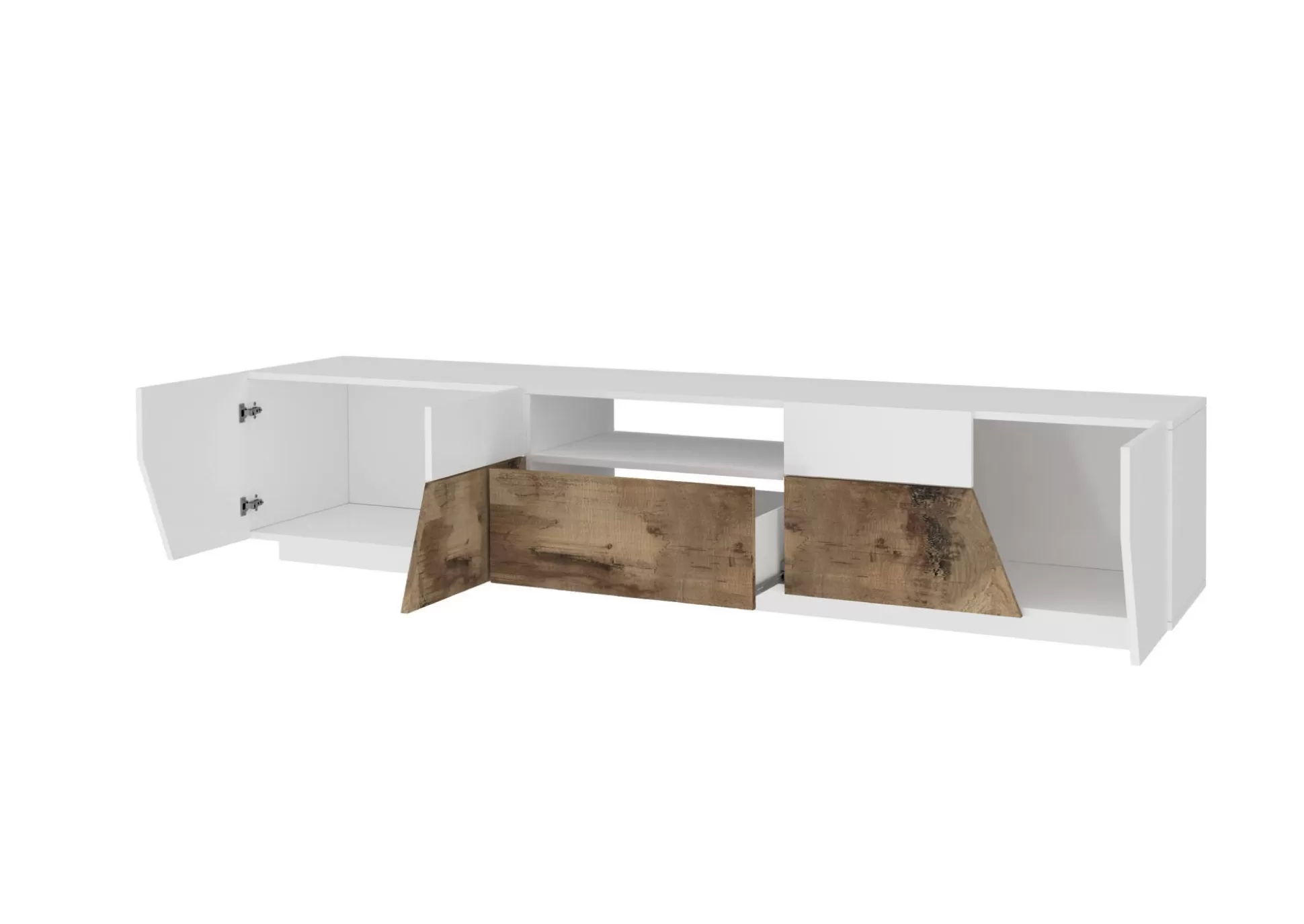 Dmora Mobili Porta Tv<Mobile porta TV Animai, cm 220x43h46, Bianco lucido e Acero