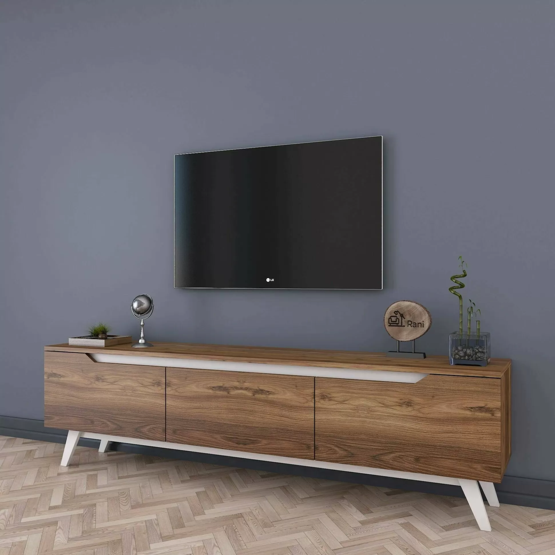Dmora Mobili Porta Tv<Mobile porta TV Apatite, 180x35h49 cm, Noce e Bianco