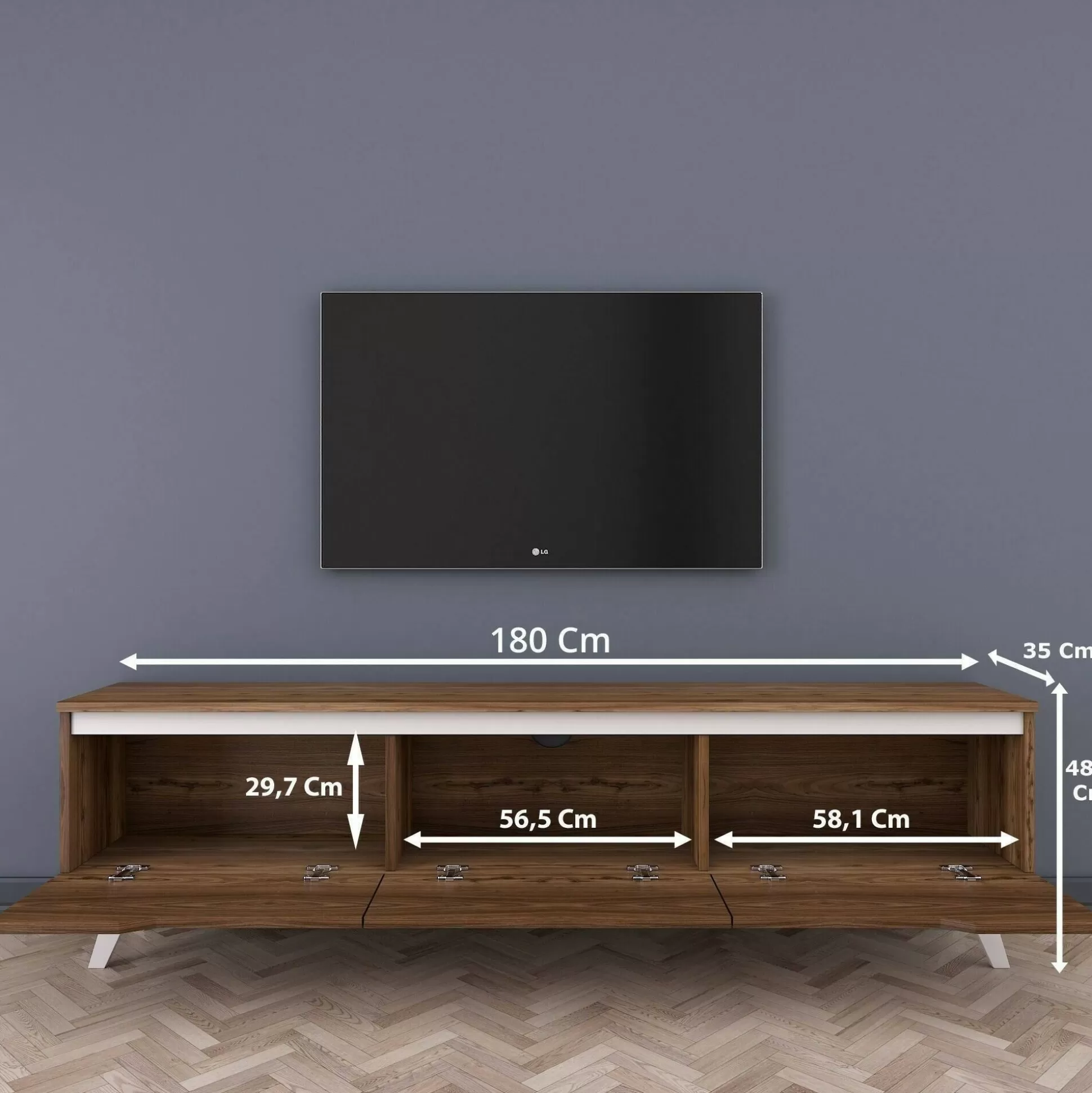 Dmora Mobili Porta Tv<Mobile porta TV Apatite, 180x35h49 cm, Noce e Bianco