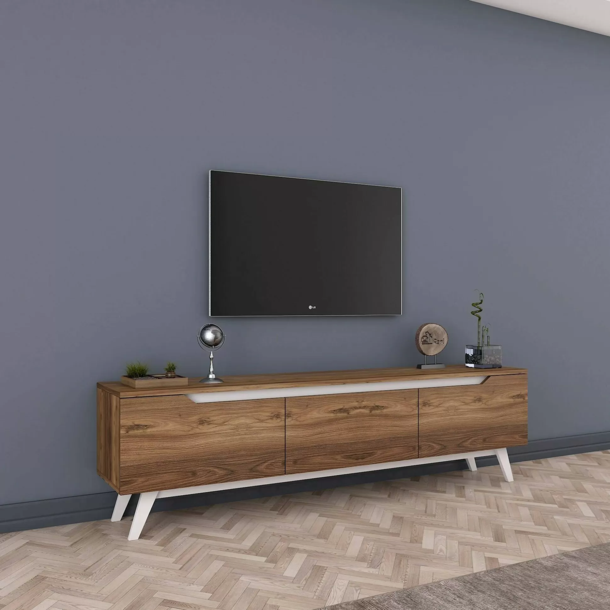 Dmora Mobili Porta Tv<Mobile porta TV Apatite, 180x35h49 cm, Noce e Bianco