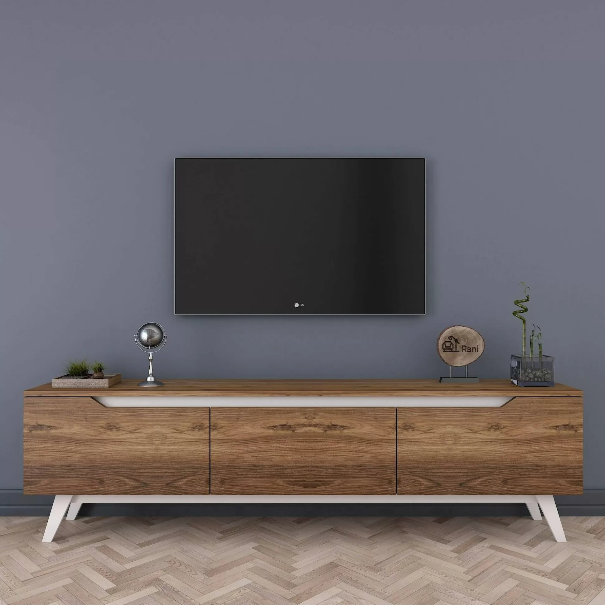 Dmora Mobili Porta Tv<Mobile porta TV Apatite, 180x35h49 cm, Noce e Bianco