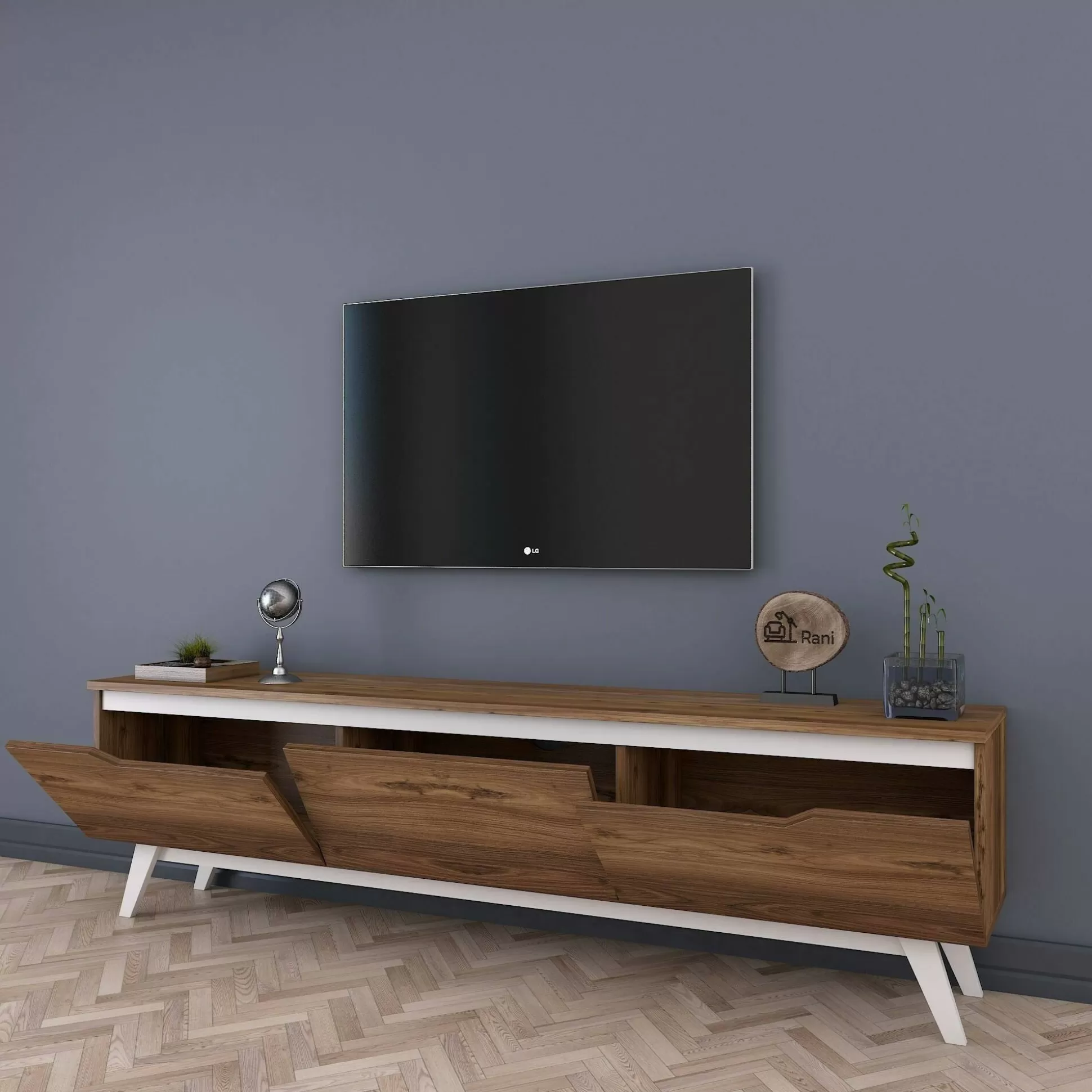 Dmora Mobili Porta Tv<Mobile porta TV Apatite, 180x35h49 cm, Noce e Bianco