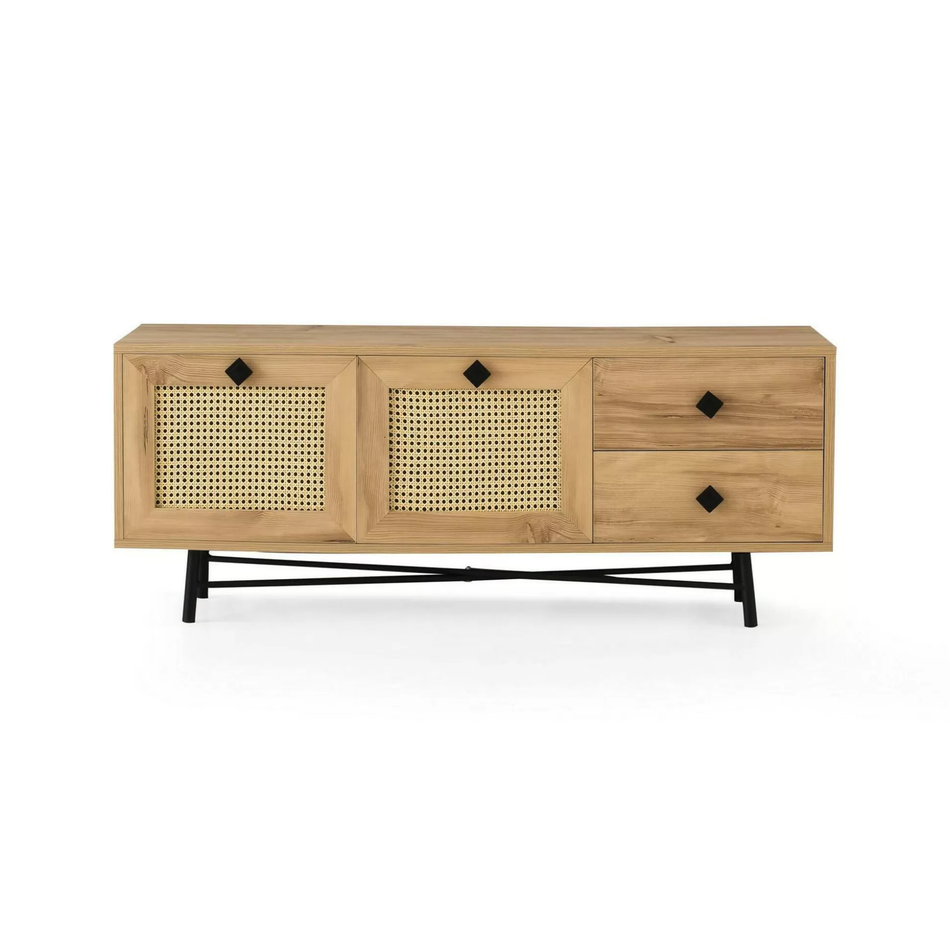 Dmora Mobili Porta Tv<Mobile porta TV Apollinare, Quercia e Nero, 140x40h60 cm