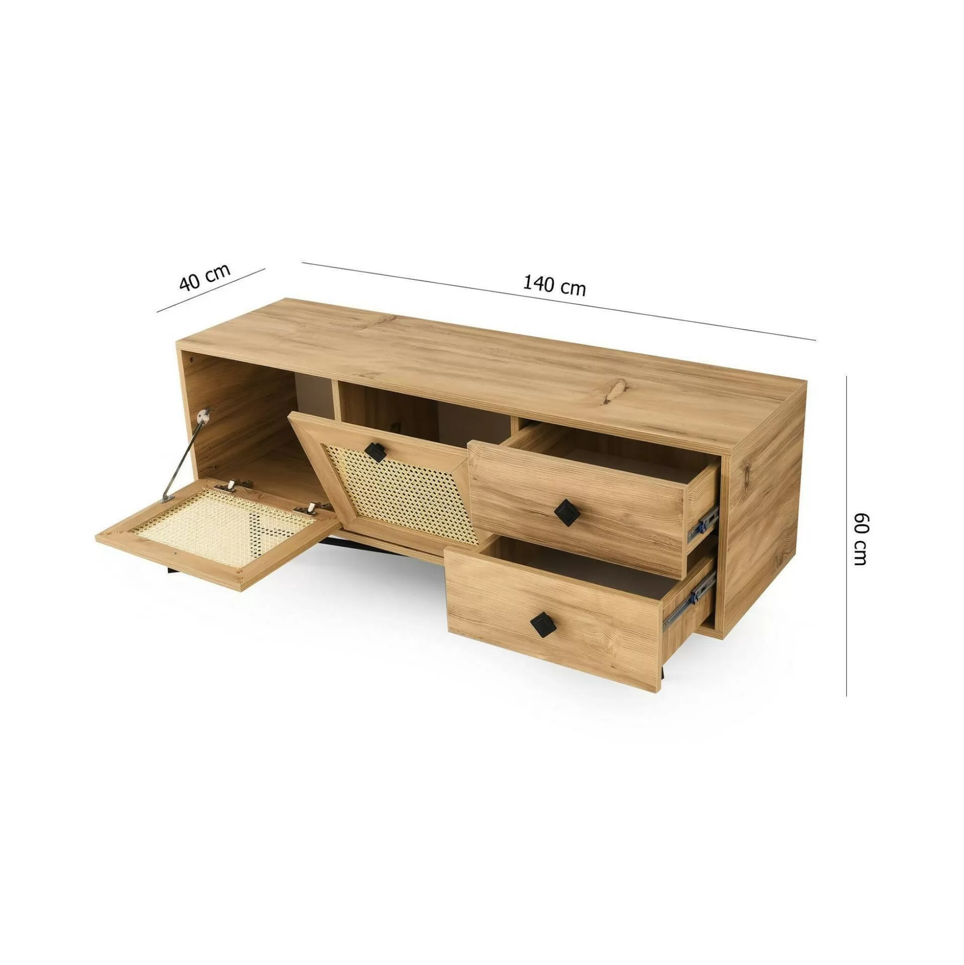 Dmora Mobili Porta Tv<Mobile porta TV Apollinare, Quercia e Nero, 140x40h60 cm