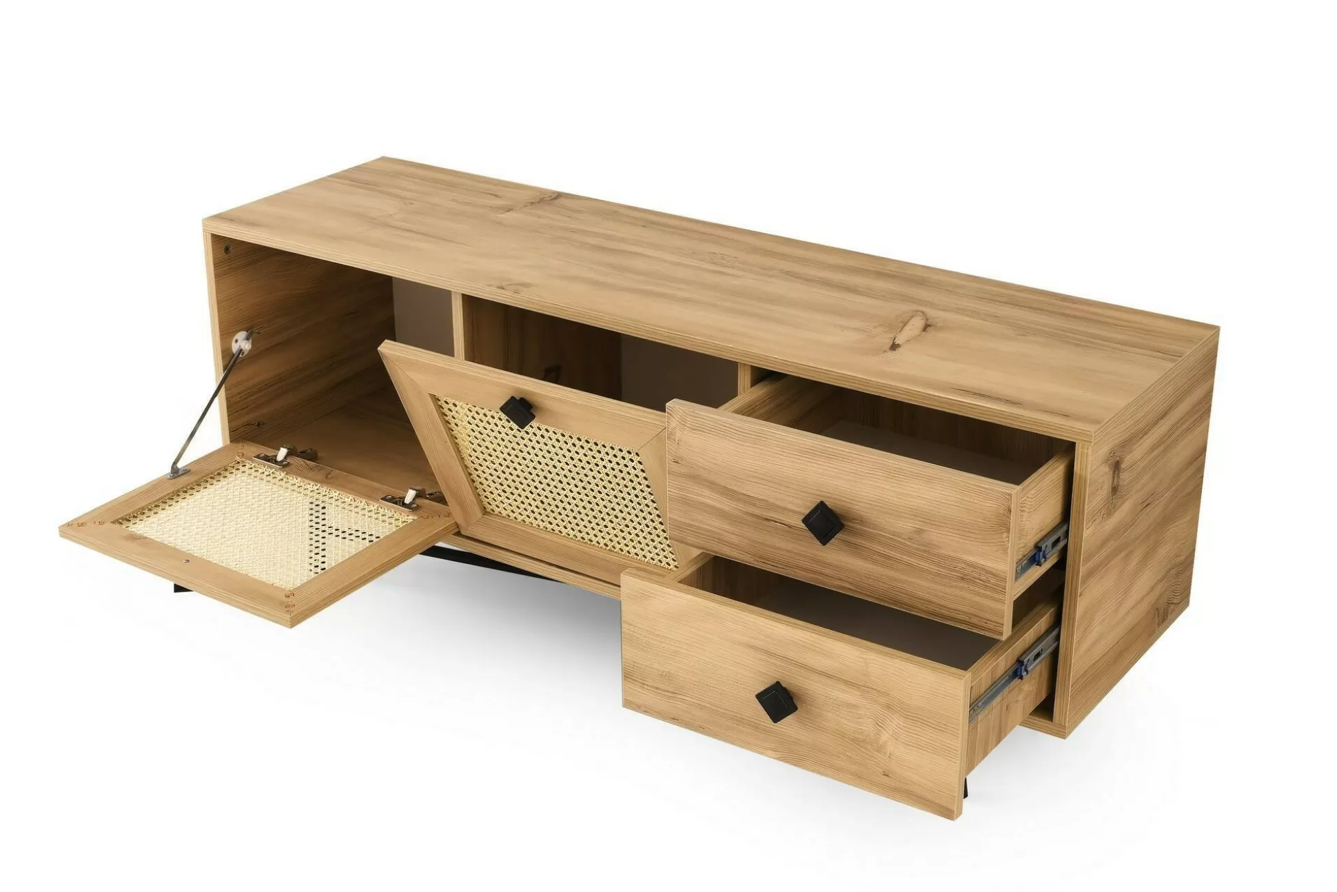 Dmora Mobili Porta Tv<Mobile porta TV Apollinare, Quercia e Nero, 140x40h60 cm