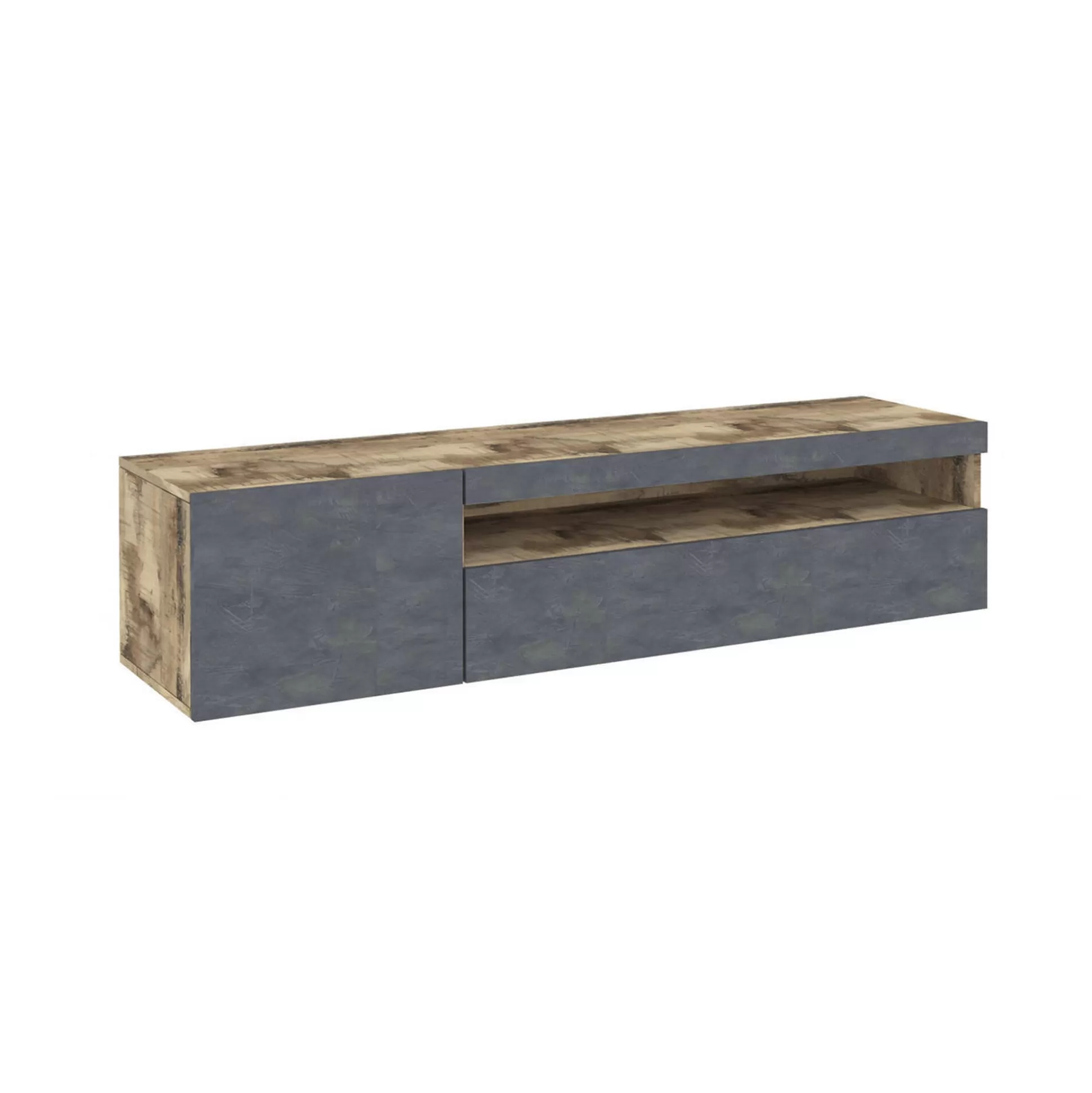 Dmora Mobili Porta Tv<Mobile porta TV Aquilo, Acero e Ardesia, con luce LED
