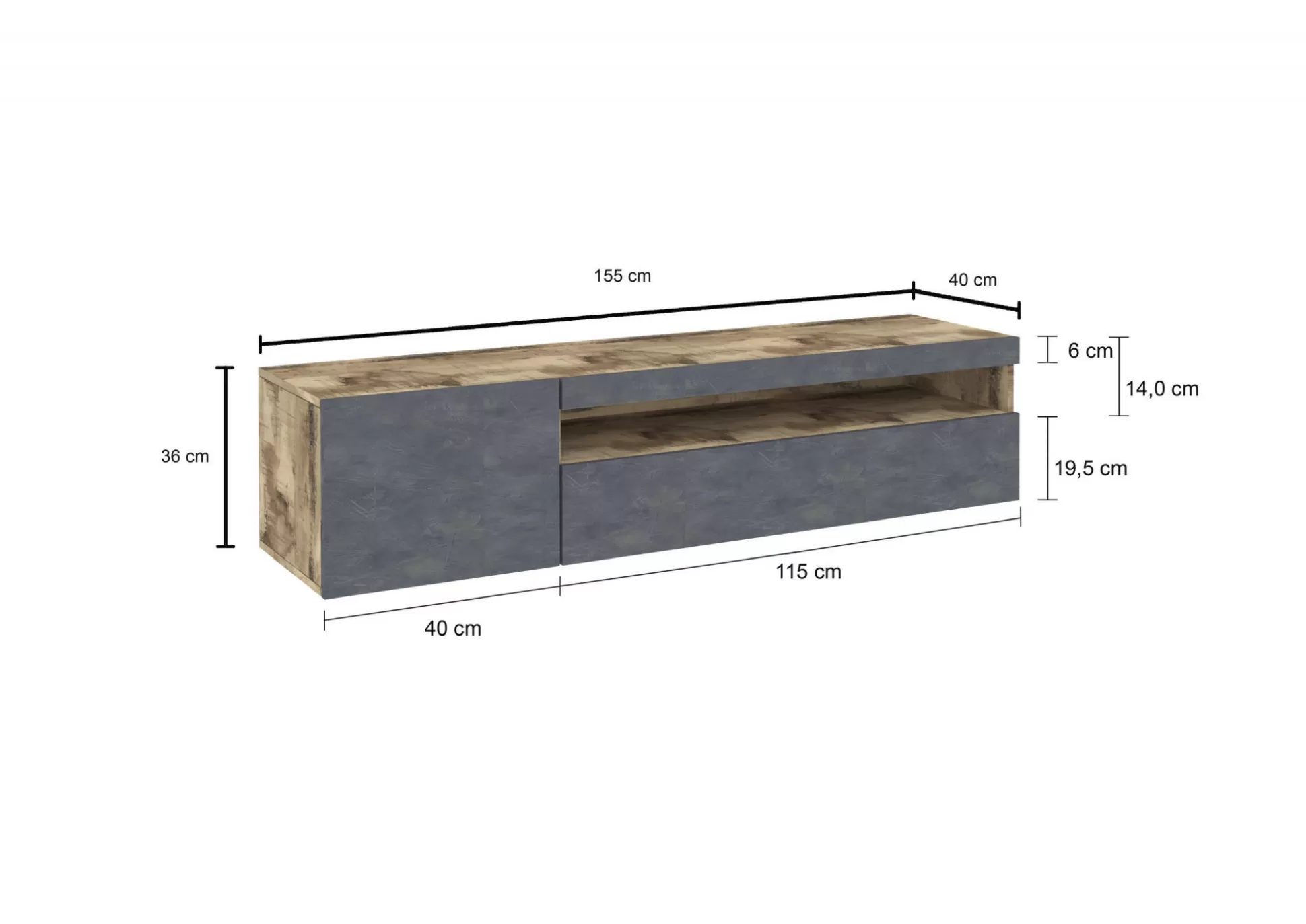 Dmora Mobili Porta Tv<Mobile porta TV Aquilo, Acero e Ardesia, con luce LED