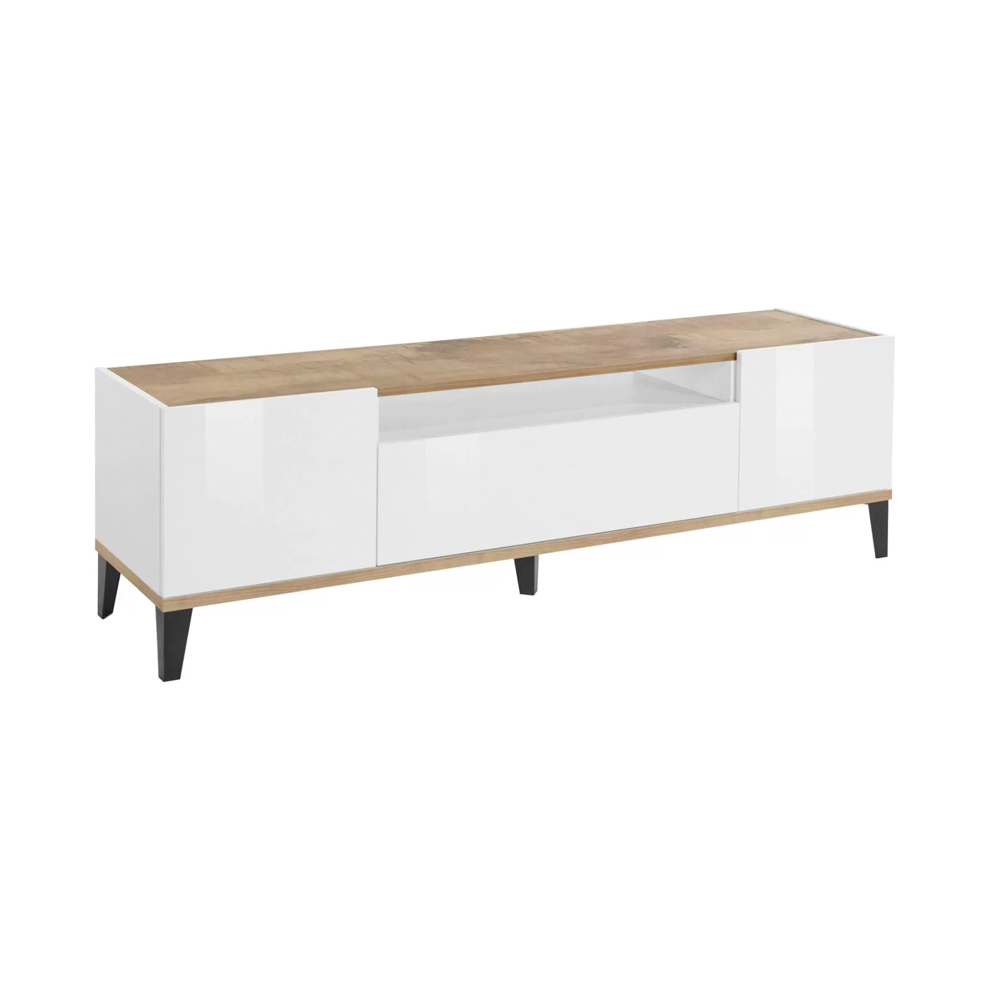 Dmora Mobili Porta Tv<Mobile porta TV Argentoro, cm 160x40h47, Bianco lucido e Acero