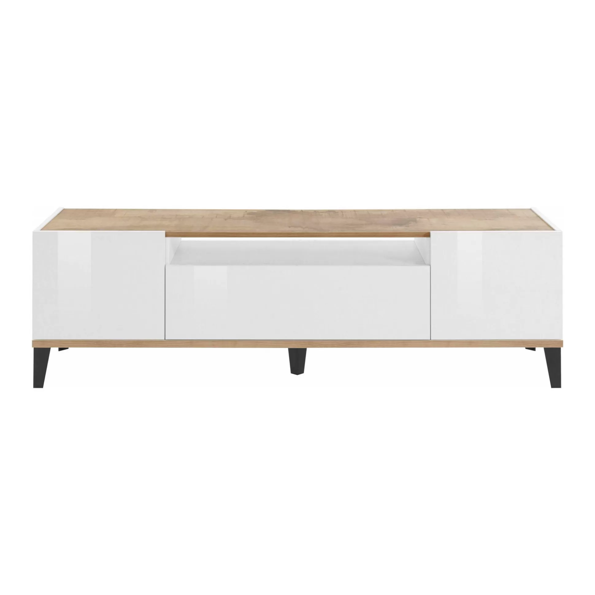 Dmora Mobili Porta Tv<Mobile porta TV Argentoro, cm 160x40h47, Bianco lucido e Acero