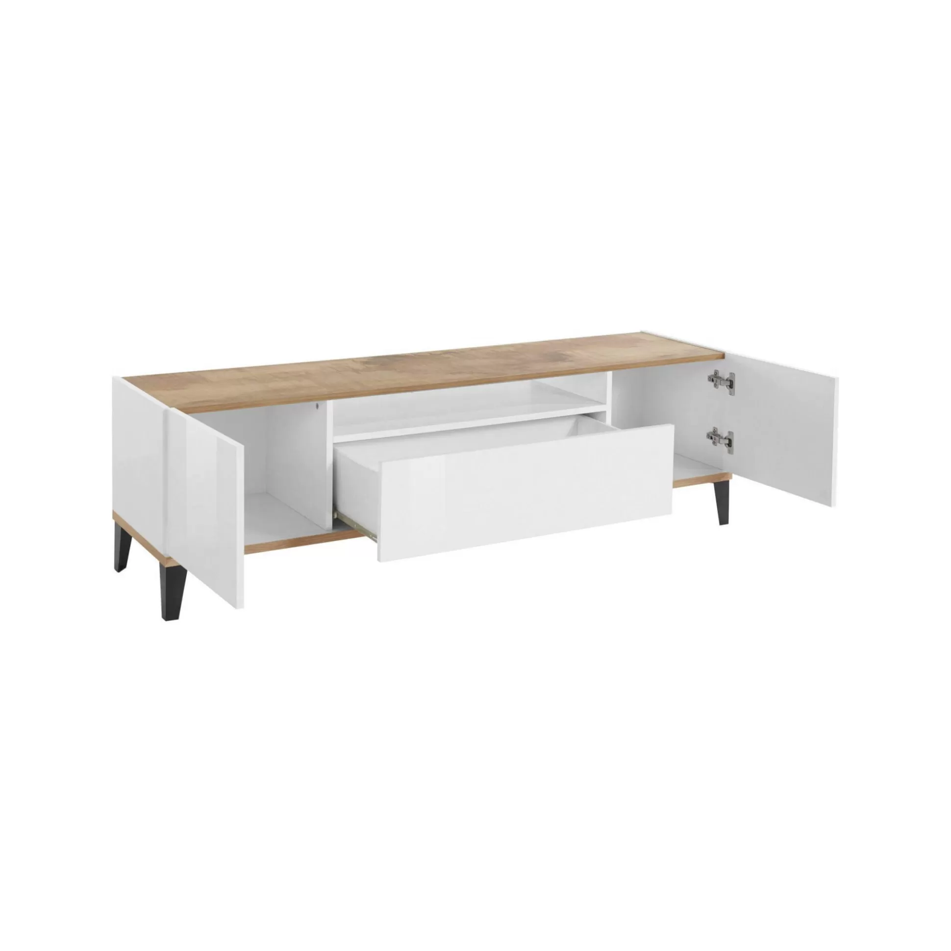 Dmora Mobili Porta Tv<Mobile porta TV Argentoro, cm 160x40h47, Bianco lucido e Acero