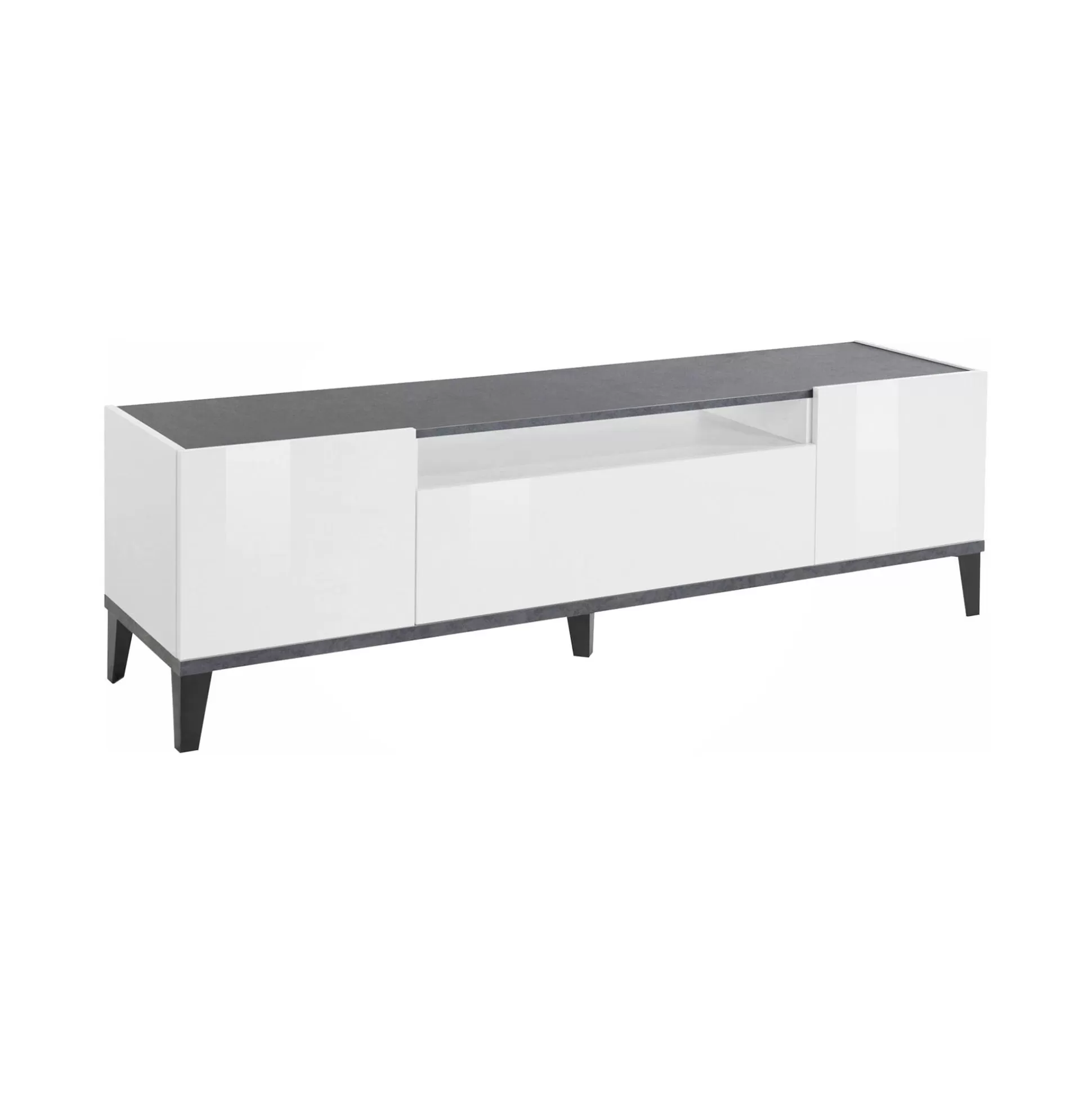 Dmora Mobili Porta Tv<Mobile porta TV Argentoro, cm 160x40h47, Bianco lucido e Ardesia