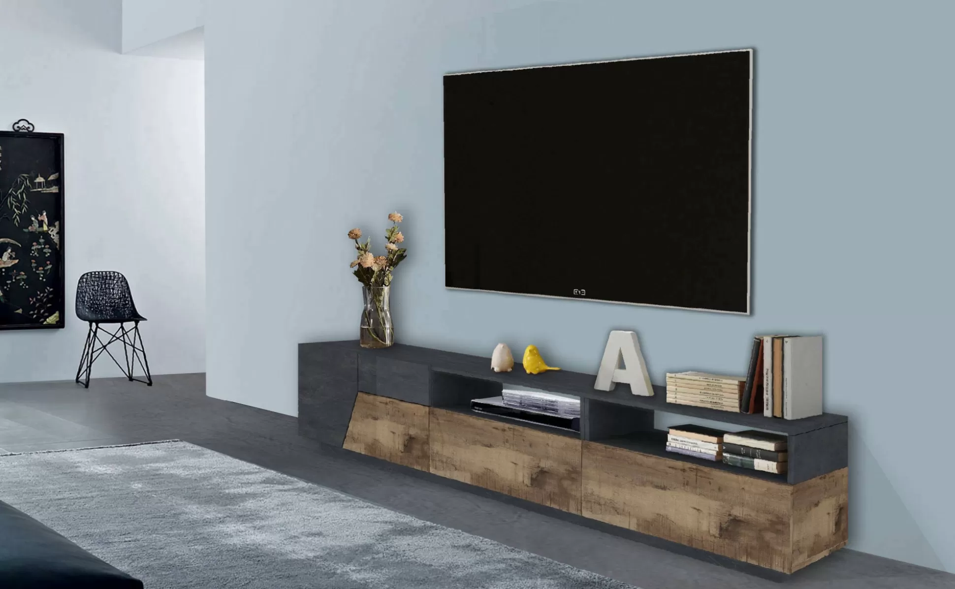 Dmora Mobili Porta Tv<Mobile porta TV Arghi, cm 200x43h46, Ardesia e Acero