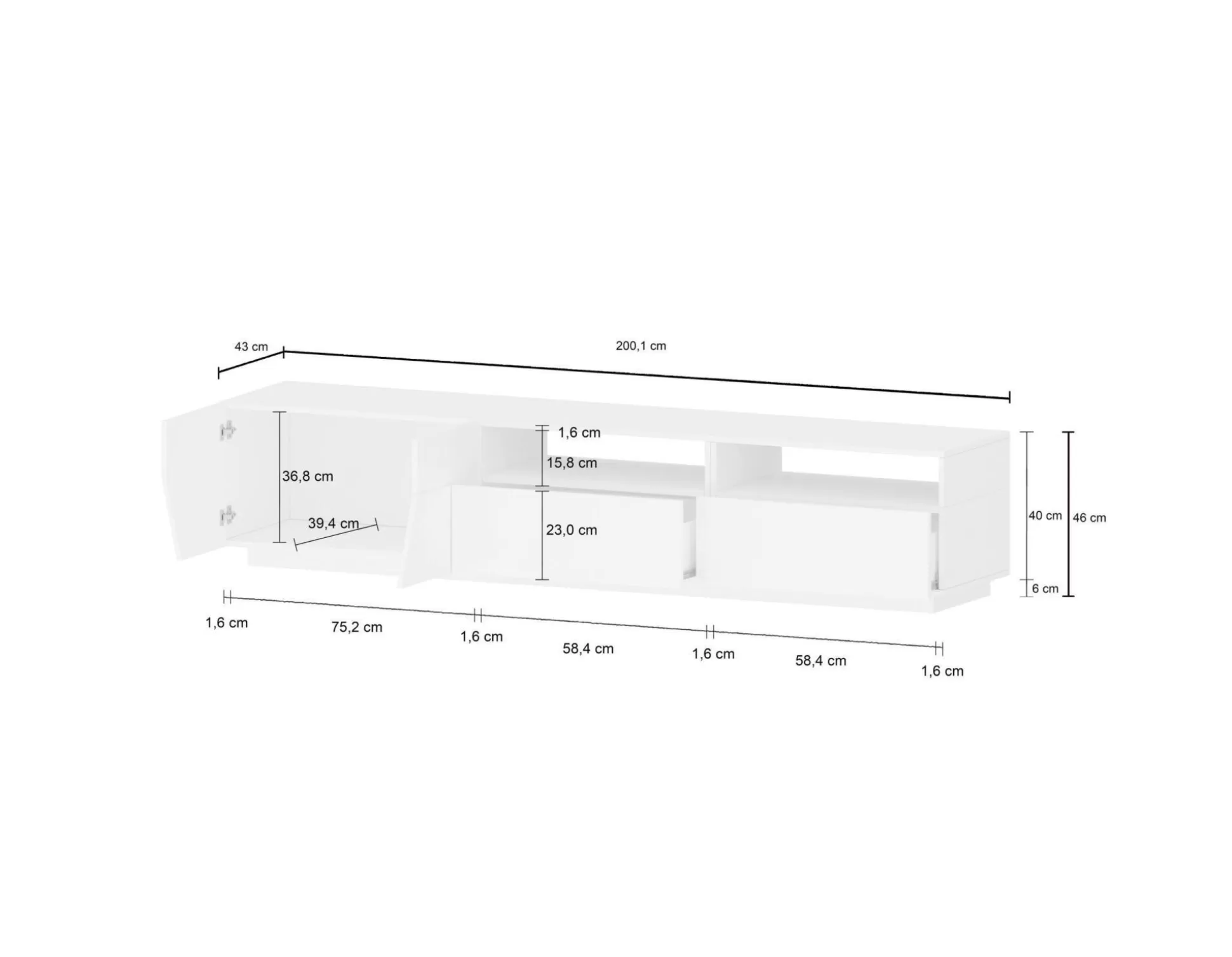 Dmora Mobili Porta Tv<Mobile porta TV Arghi, cm 200x43h46, Ardesia e Acero