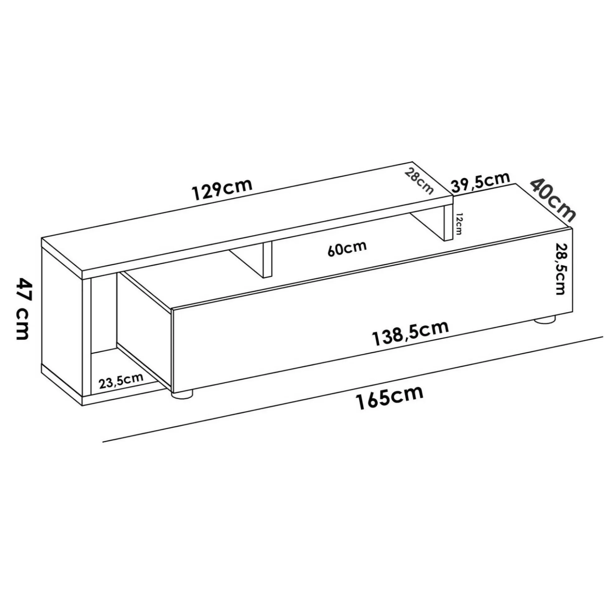 Dmora Mobili Porta Tv<Mobile porta TV Argon, 165x40h47 cm, Rovere Nodi e Antracite