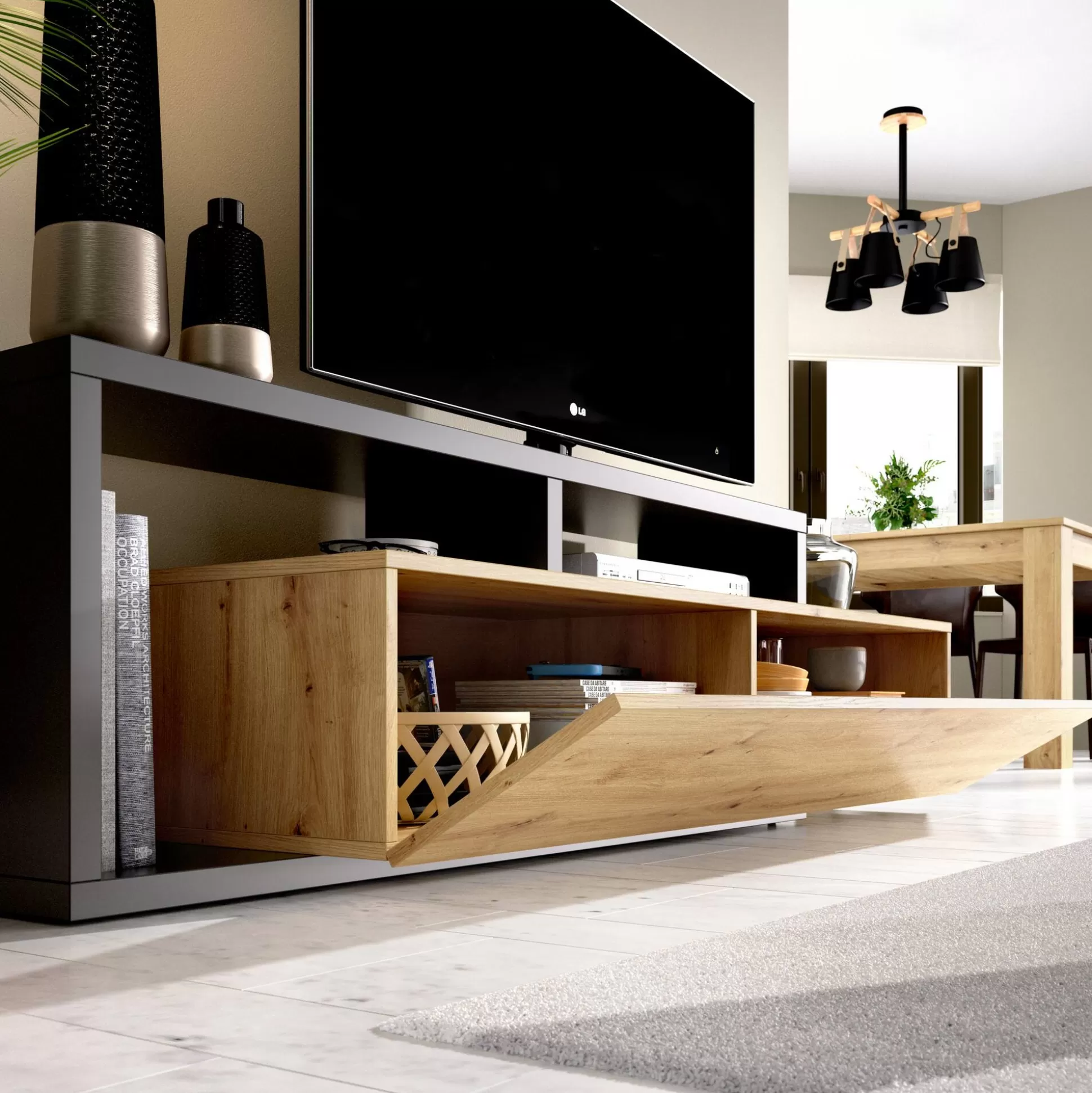 Dmora Mobili Porta Tv<Mobile porta TV Argon, 165x40h47 cm, Rovere Nodi e Antracite