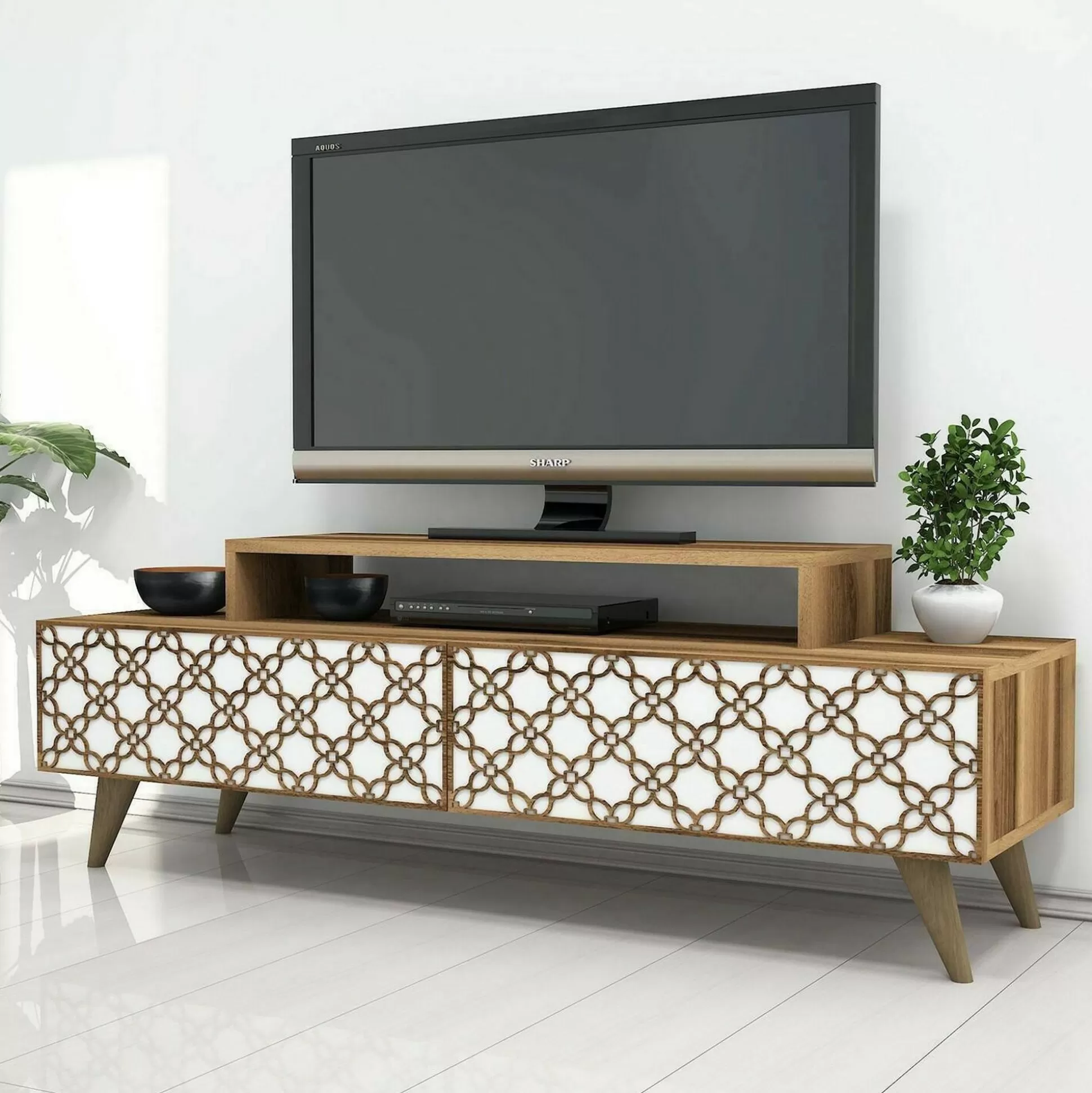 Dmora Mobili Porta Tv<Mobile porta TV Arnara, 140x42h49 cm, Noce e Bianco