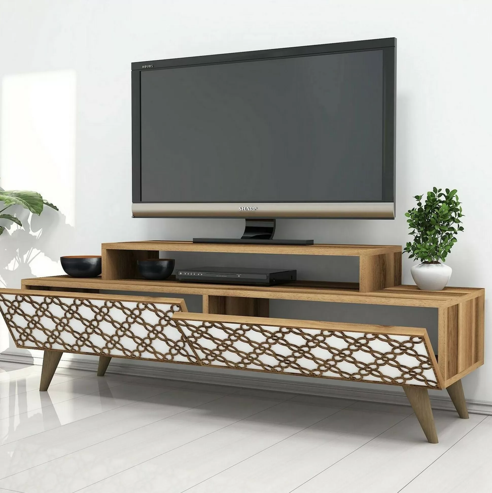Dmora Mobili Porta Tv<Mobile porta TV Arnara, 140x42h49 cm, Noce e Bianco