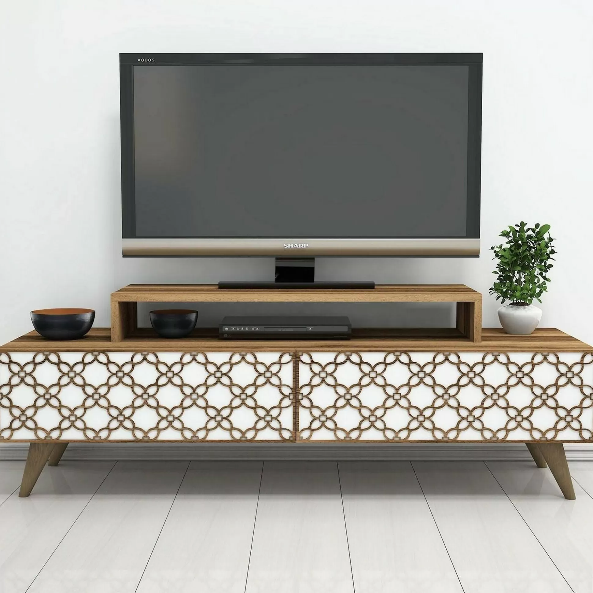 Dmora Mobili Porta Tv<Mobile porta TV Arnara, 140x42h49 cm, Noce e Bianco