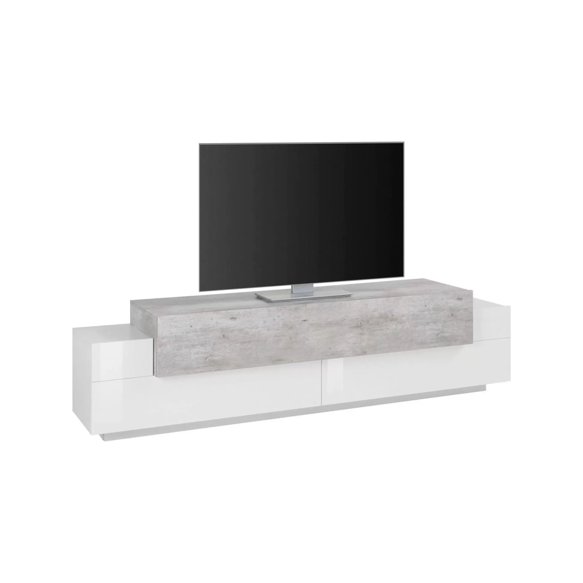 Dmora Mobili Porta Tv<Mobile porta TV Arold, cm 200x45h52, Bianco lucido e Cemento