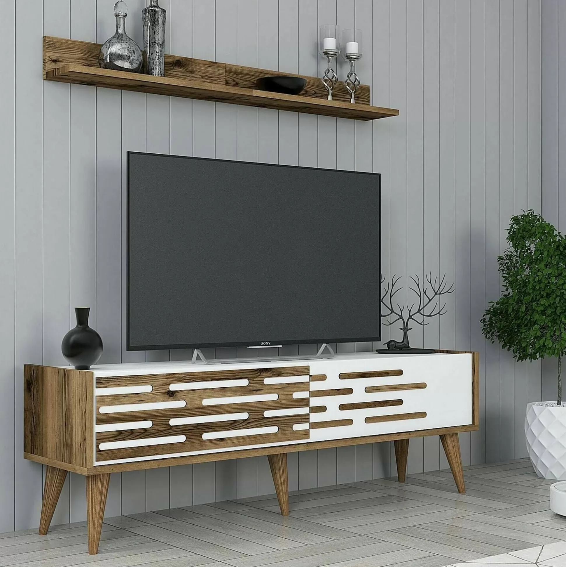 Dmora Mobili Porta Tv<Mobile porta TV Arsiero, 140x45h35 cm, Noce e Bianco