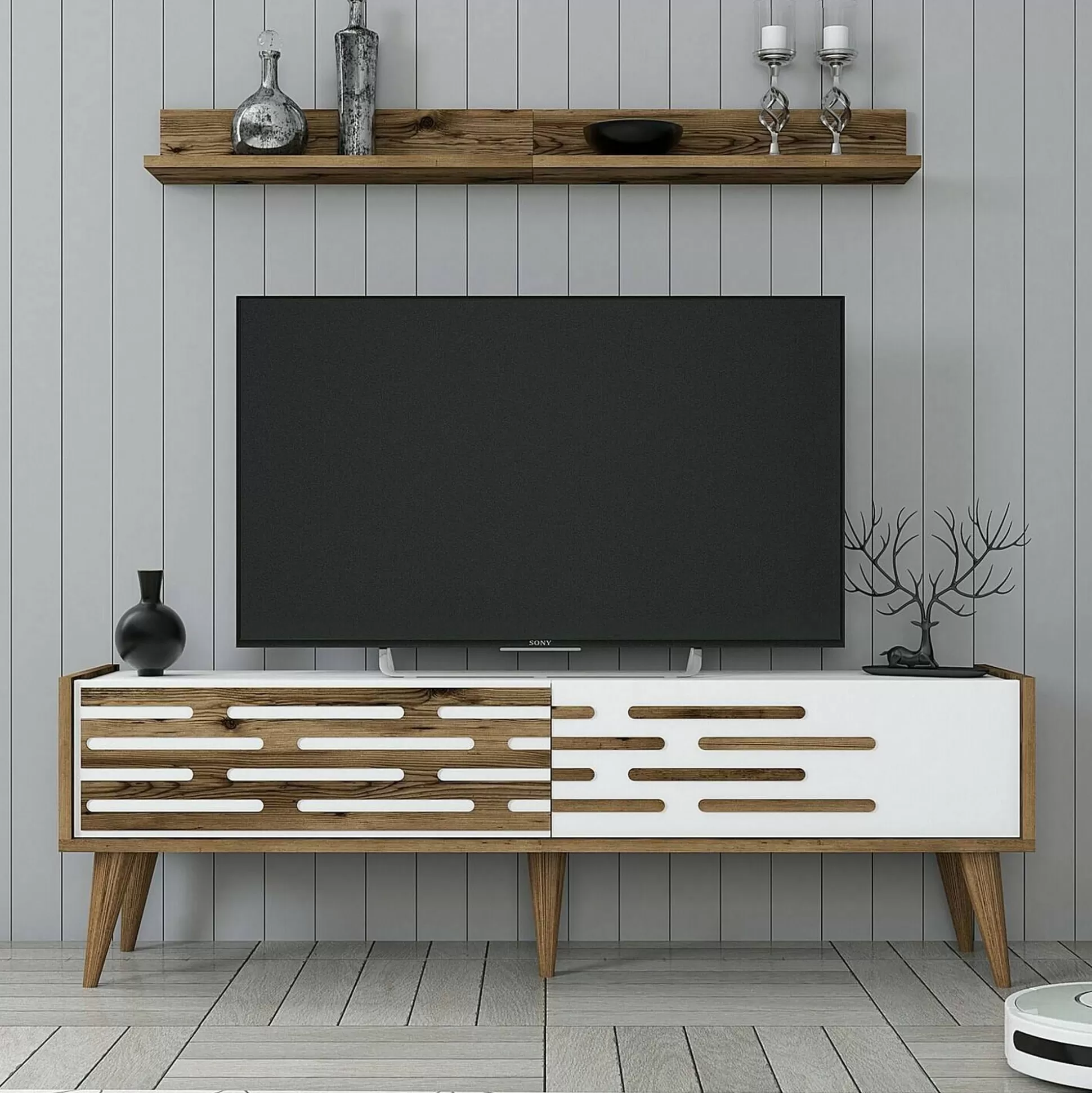 Dmora Mobili Porta Tv<Mobile porta TV Arsiero, 140x45h35 cm, Noce e Bianco