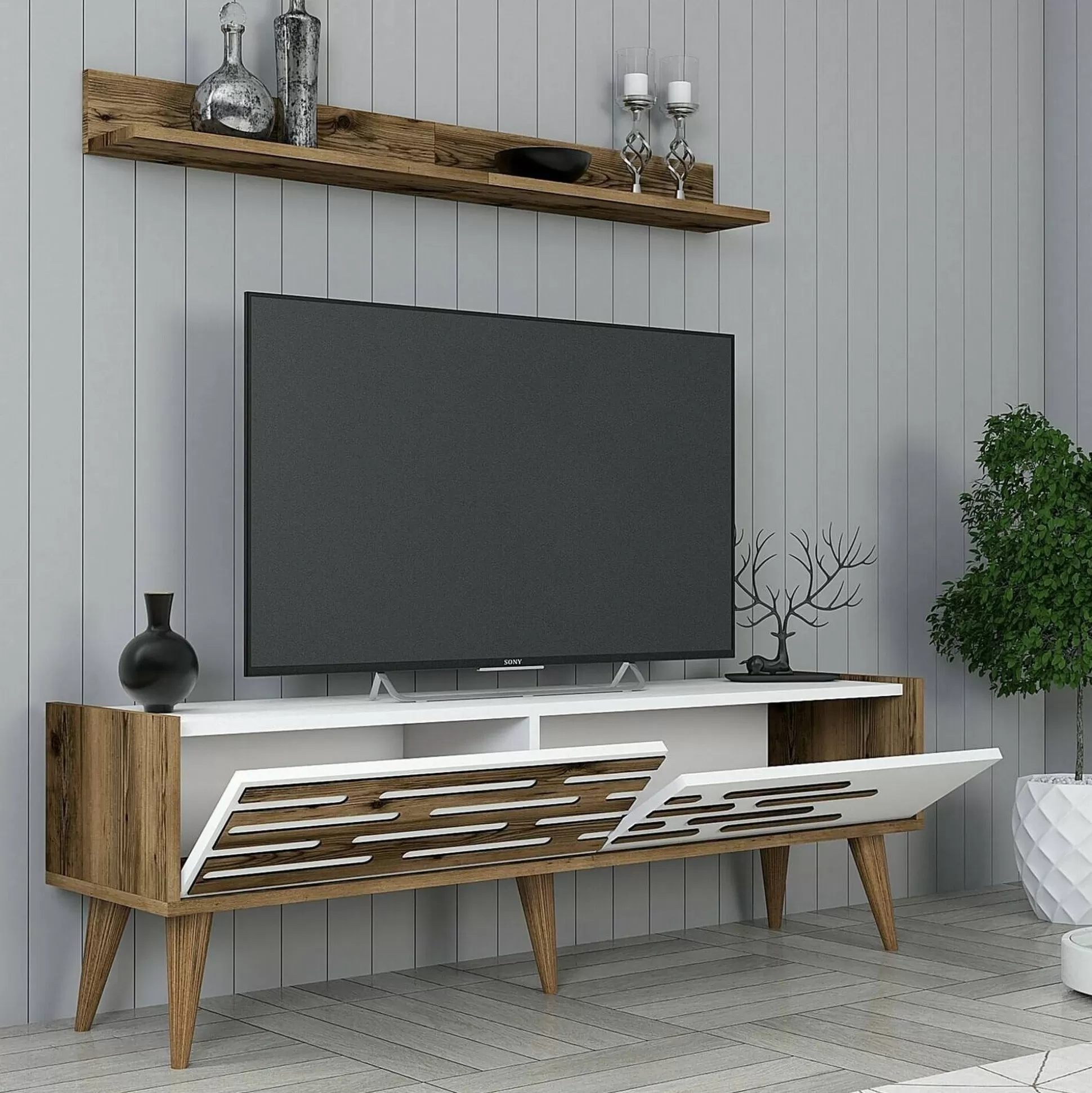 Dmora Mobili Porta Tv<Mobile porta TV Arsiero, 140x45h35 cm, Noce e Bianco