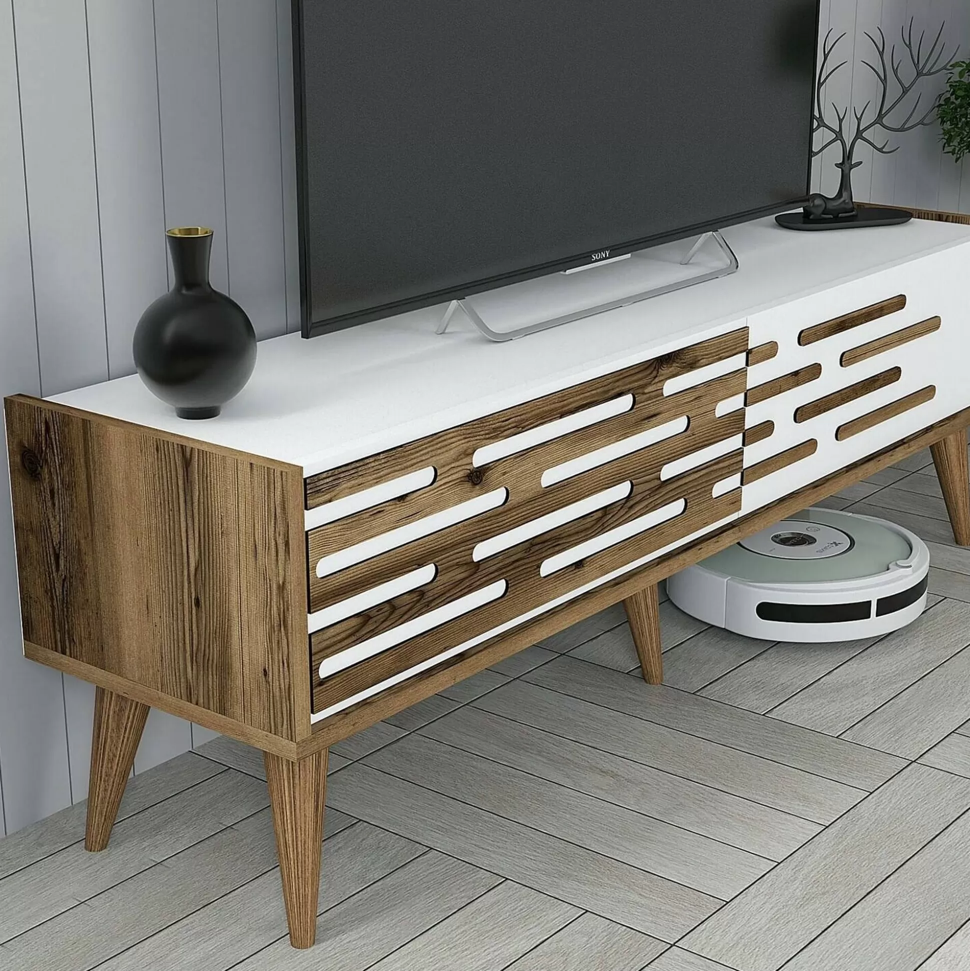Dmora Mobili Porta Tv<Mobile porta TV Arsiero, 140x45h35 cm, Noce e Bianco
