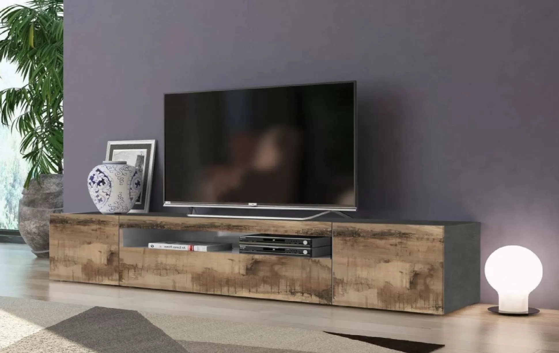 Dmora Mobili Porta Tv<Mobile porta TV Artropodi, Ardesia e Acero, con luce LED