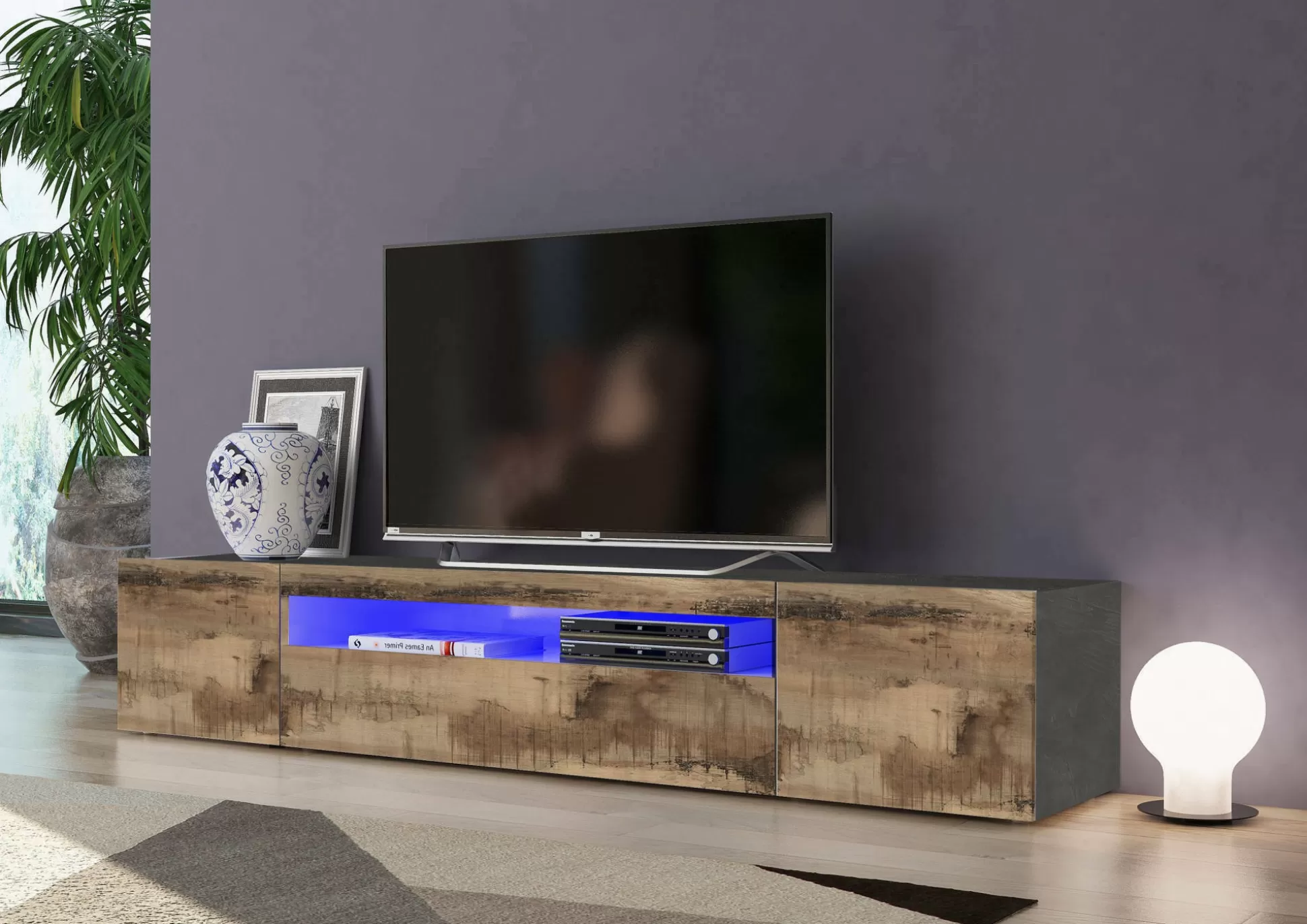 Dmora Mobili Porta Tv<Mobile porta TV Artropodi, cm 200x40h37, Ardesia e Acero