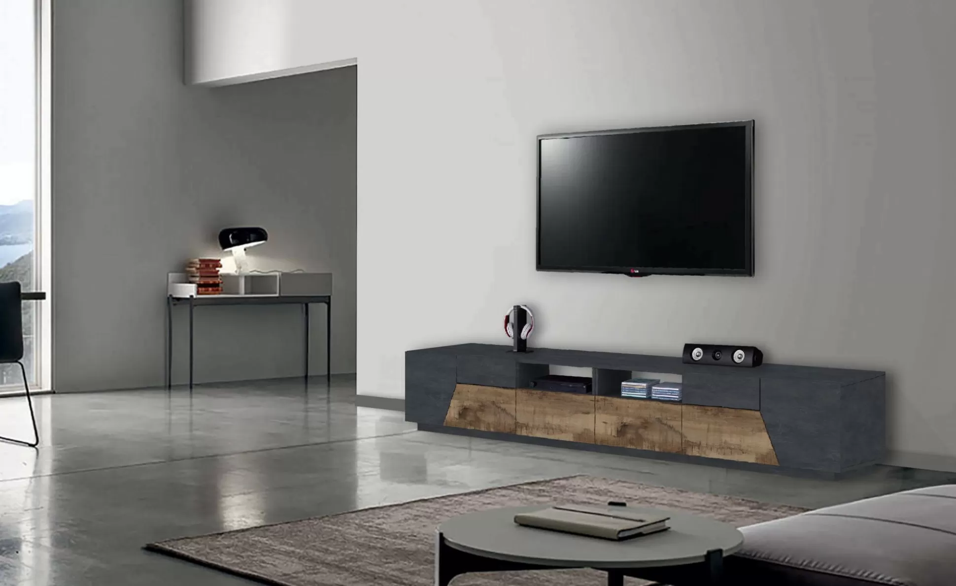 Dmora Mobili Porta Tv<Mobile porta TV Asdrubale, cm 260x43h46, Ardesia e Acero