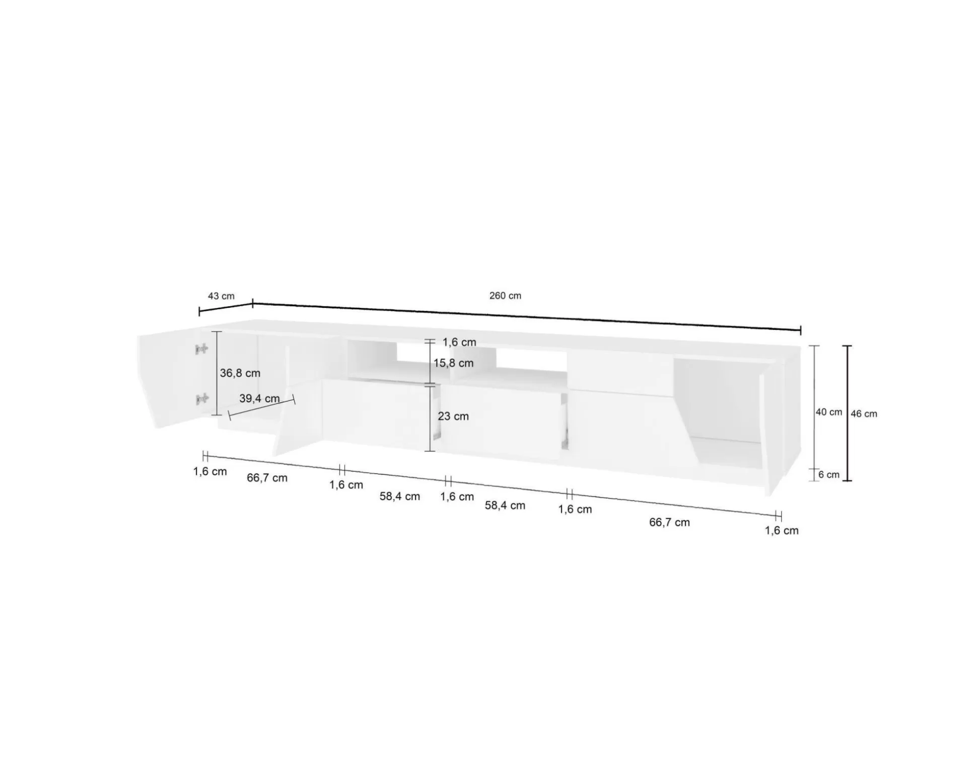 Dmora Mobili Porta Tv<Mobile porta TV Asdrubale, cm 260x43h46, Ardesia e Acero