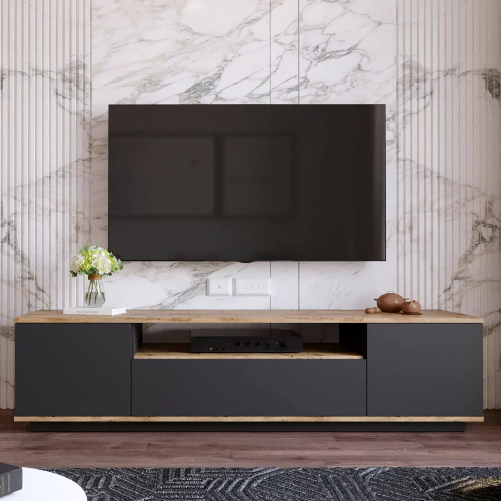 Dmora Mobili Porta Tv<Mobile porta TV Asellina, 180x45h45 cm, Quercia e Antracite