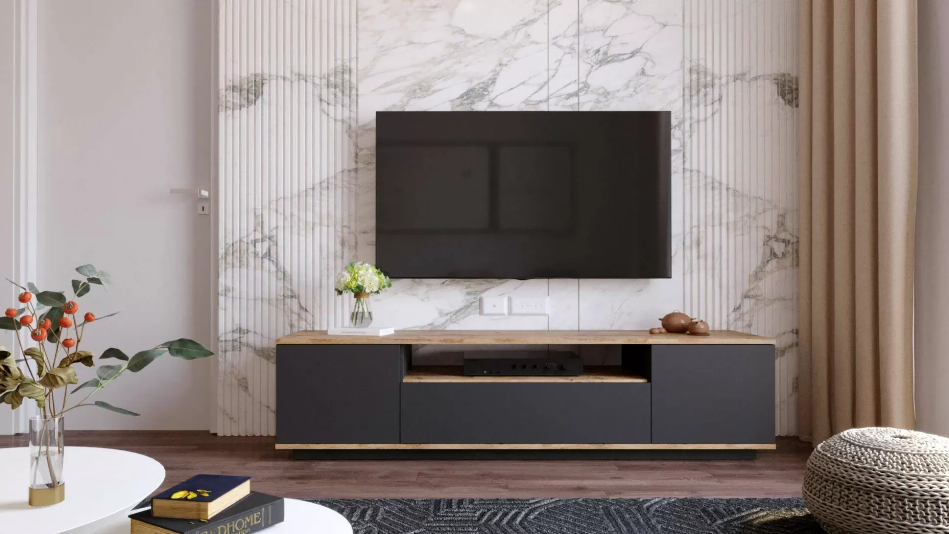 Dmora Mobili Porta Tv<Mobile porta TV Asellina, 180x45h45 cm, Quercia e Antracite