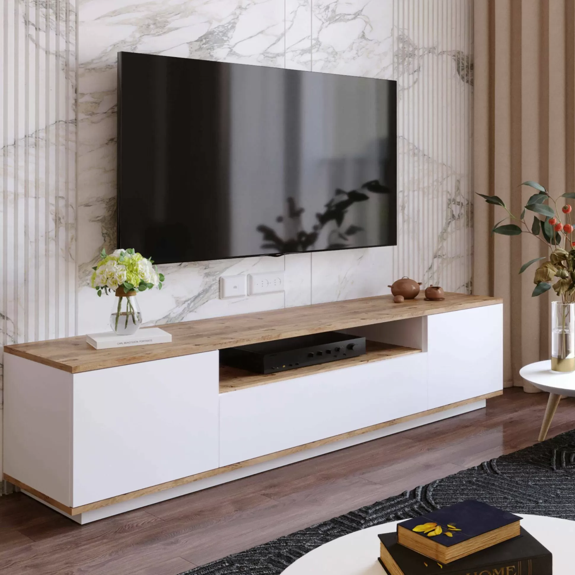 Dmora Mobili Porta Tv<Mobile porta TV Asellina, 180x45h45 cm, Quercia e Bianco