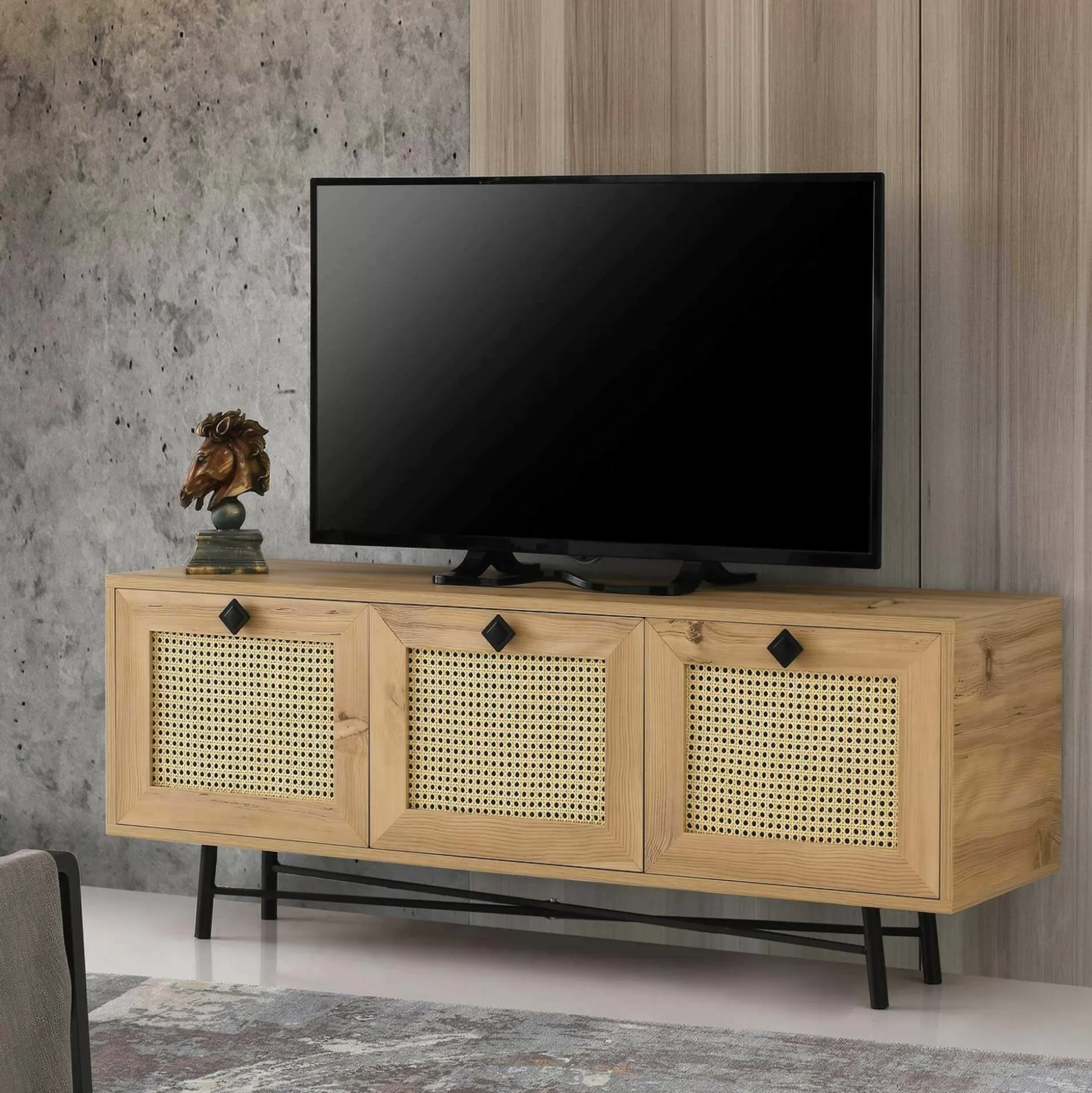 Dmora Mobili Porta Tv<Mobile porta TV Assemini, Quercia e Nero, 140x40h60 cm