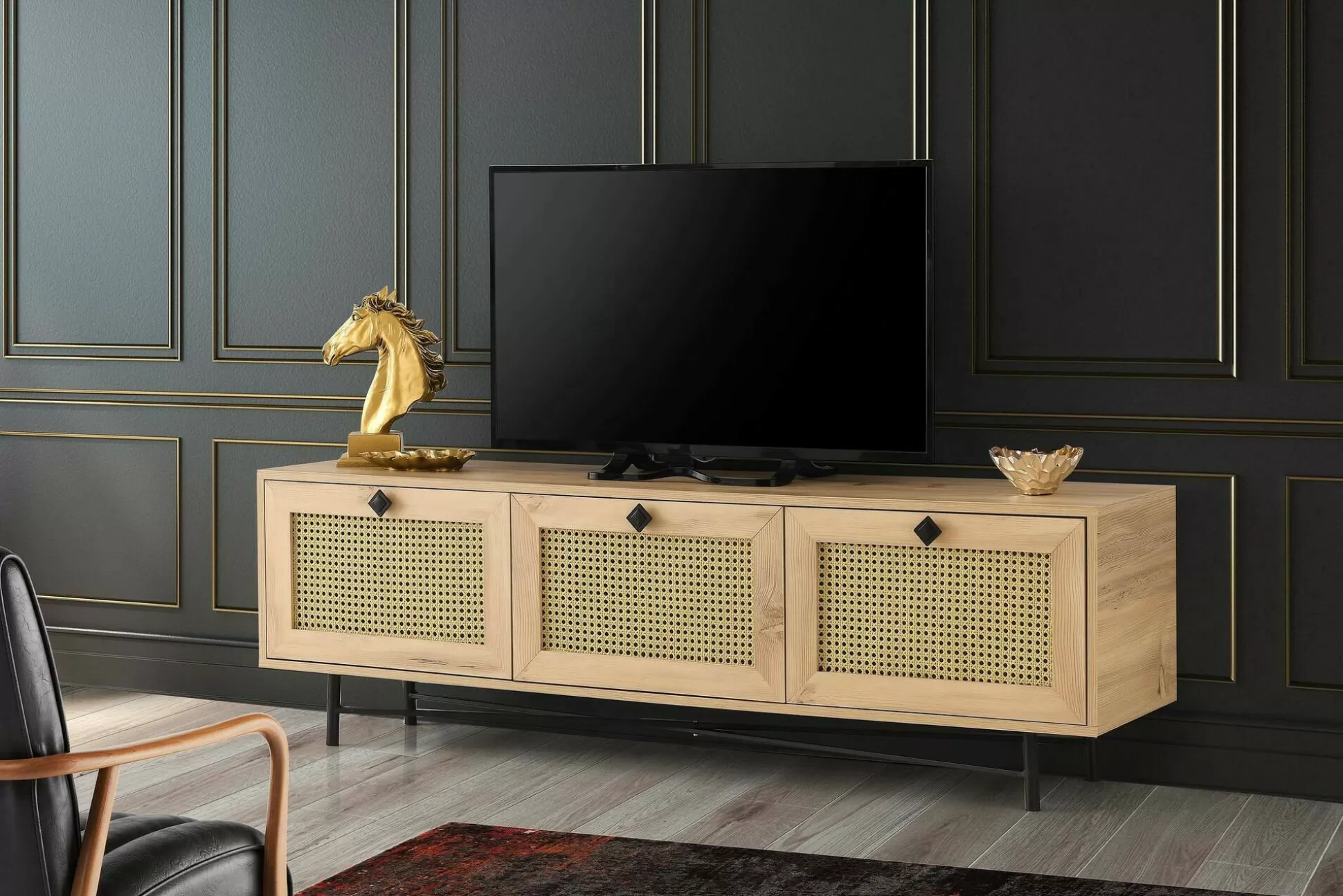 Dmora Mobili Porta Tv<Mobile porta TV Assemini, Quercia e Nero, 180x40h60 cm