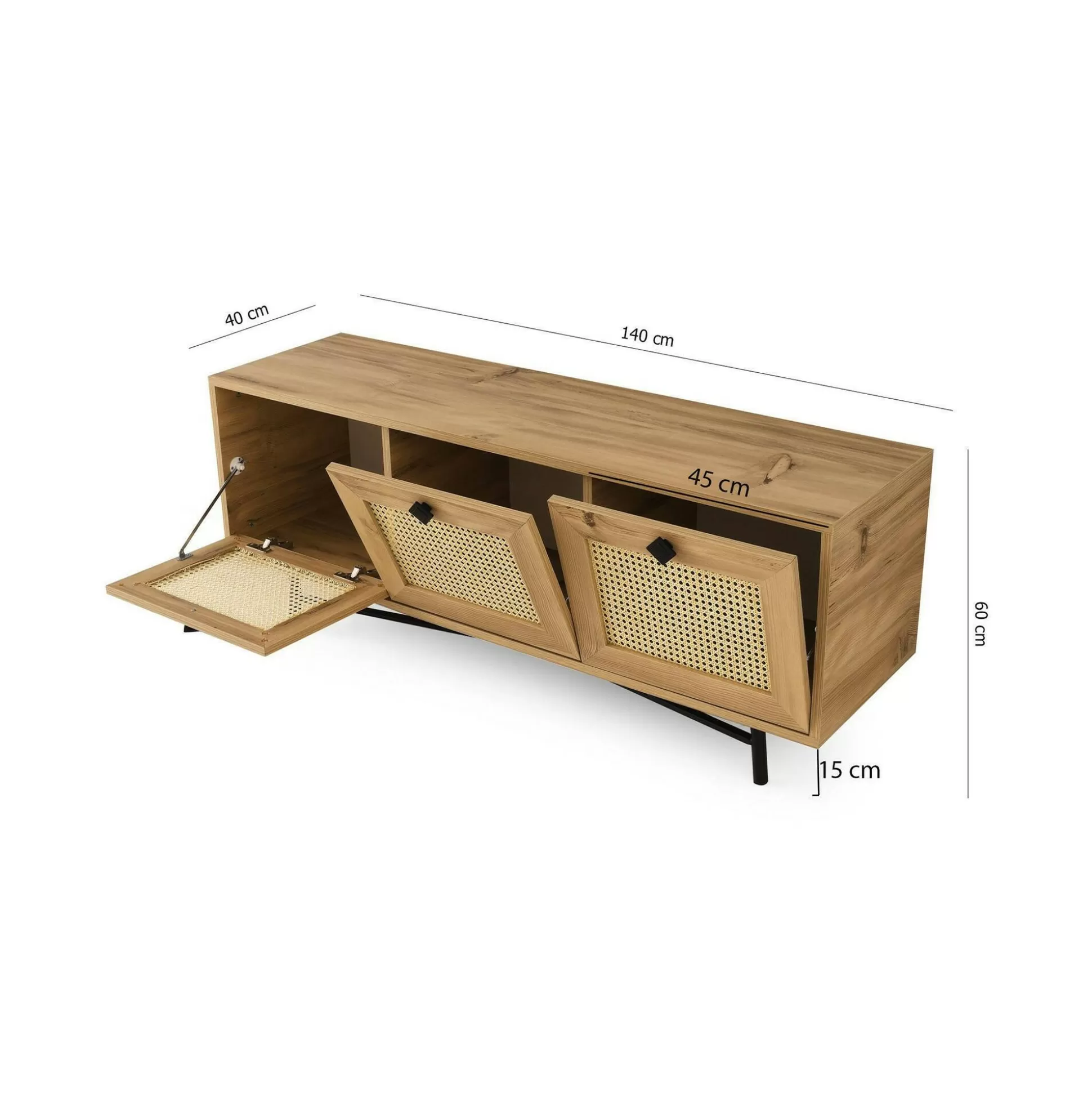 Dmora Mobili Porta Tv<Mobile porta TV Assemini, Quercia e Nero, 140x40h60 cm