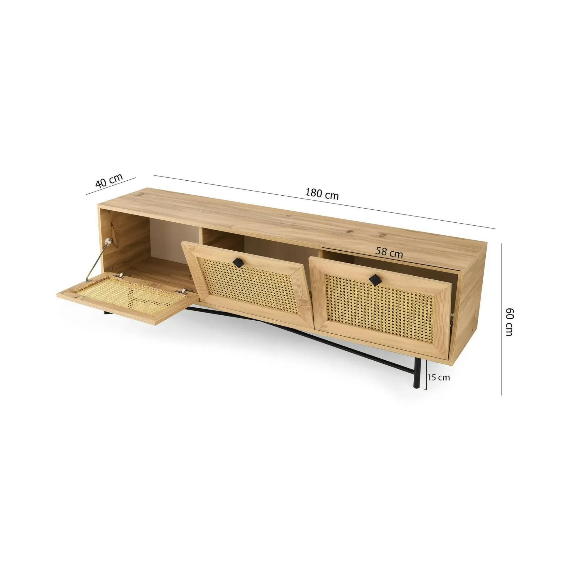 Dmora Mobili Porta Tv<Mobile porta TV Assemini, Quercia e Nero, 180x40h60 cm