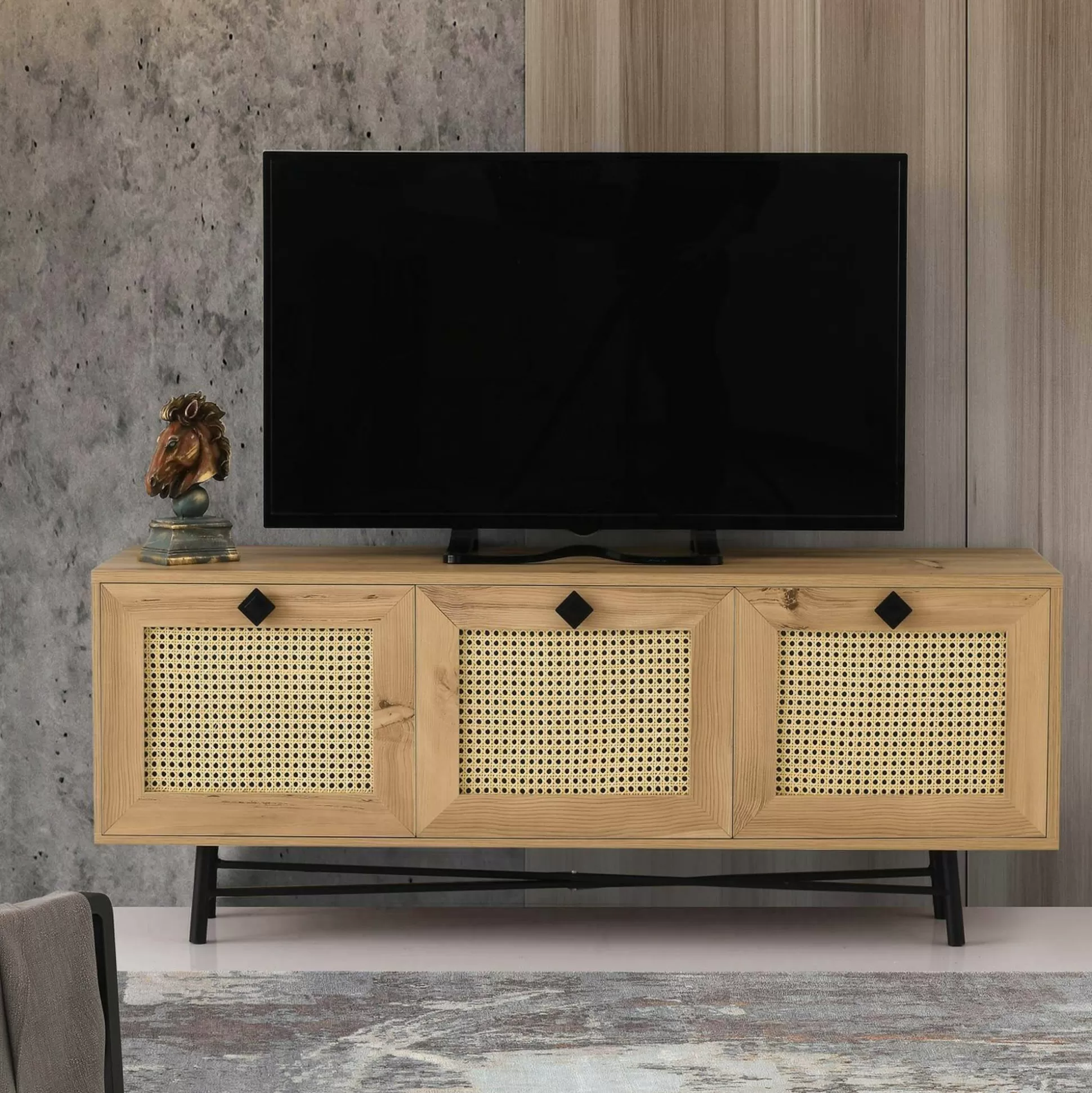 Dmora Mobili Porta Tv<Mobile porta TV Assemini, Quercia e Nero, 140x40h60 cm