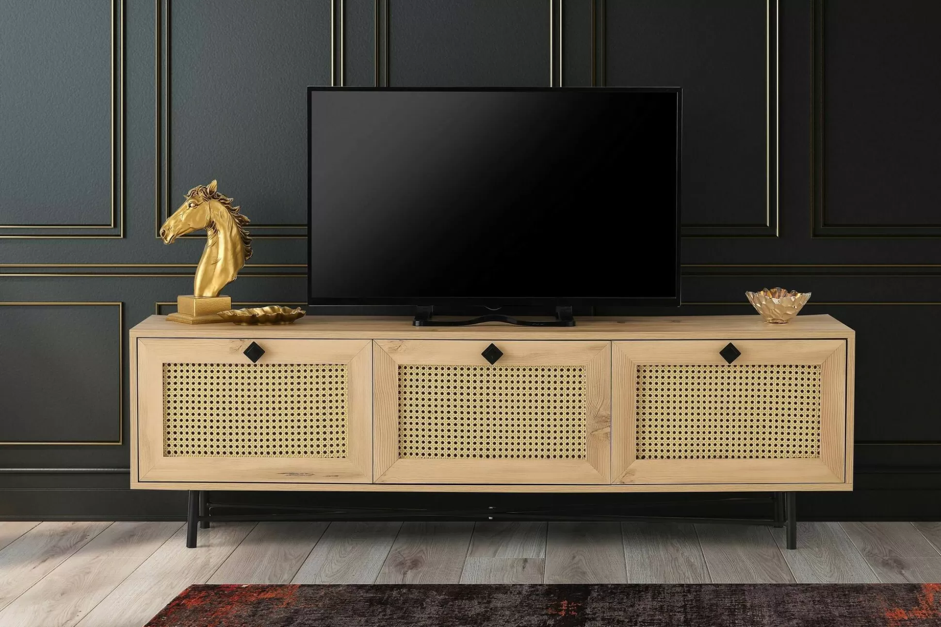 Dmora Mobili Porta Tv<Mobile porta TV Assemini, Quercia e Nero, 180x40h60 cm