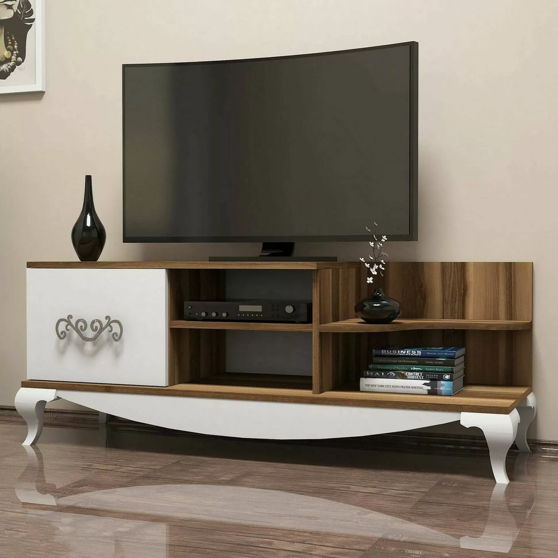 Dmora Mobili Porta Tv<Mobile porta TV Assolo, 130x45h51 cm, Noce e Bianco